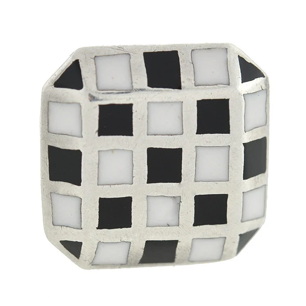 Vintage Sterling & Enamel Checkerboard Cufflinks - Image 2