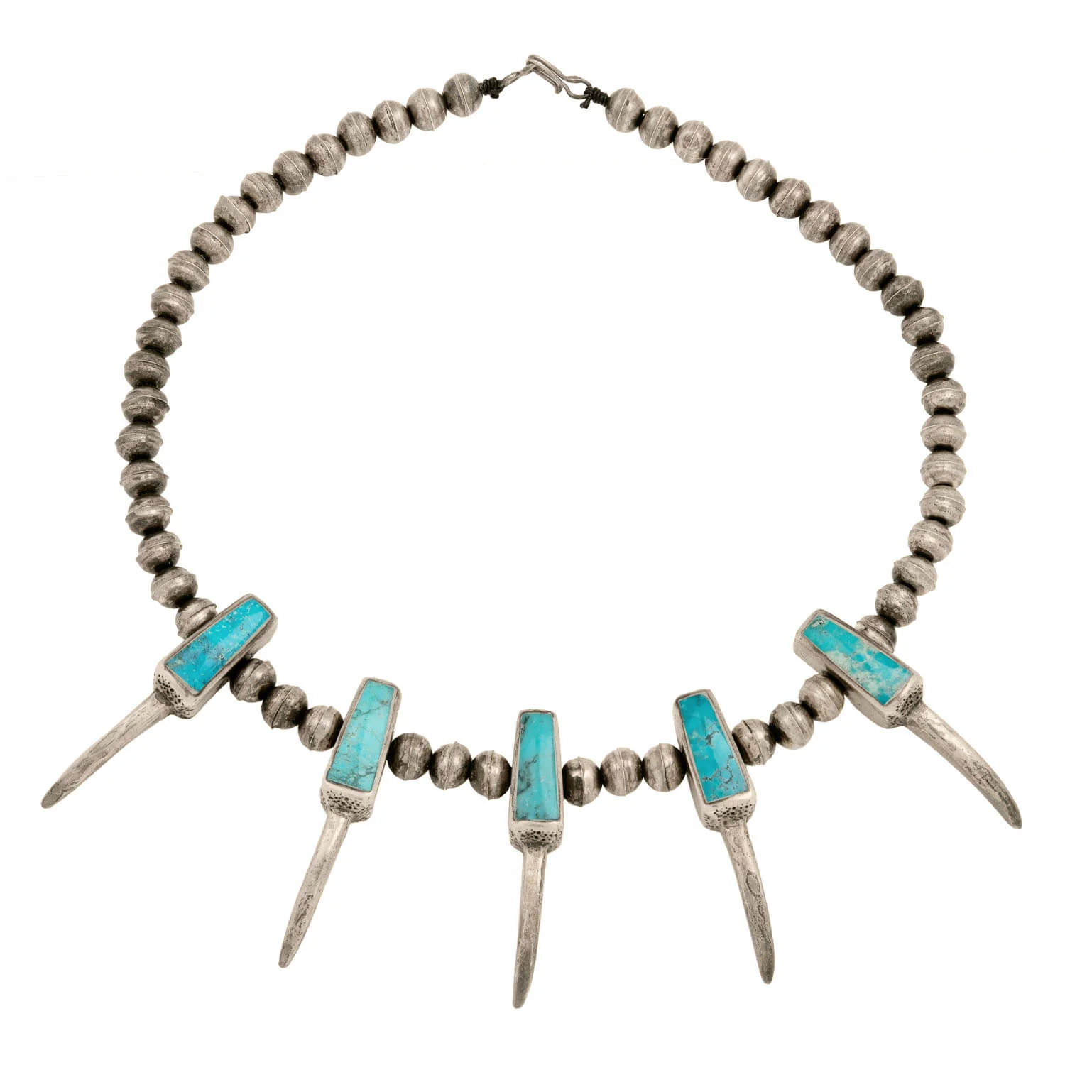 Pawn Sterling Silver Native American Turquoise Bird Claw Talon Necklace - Image 2