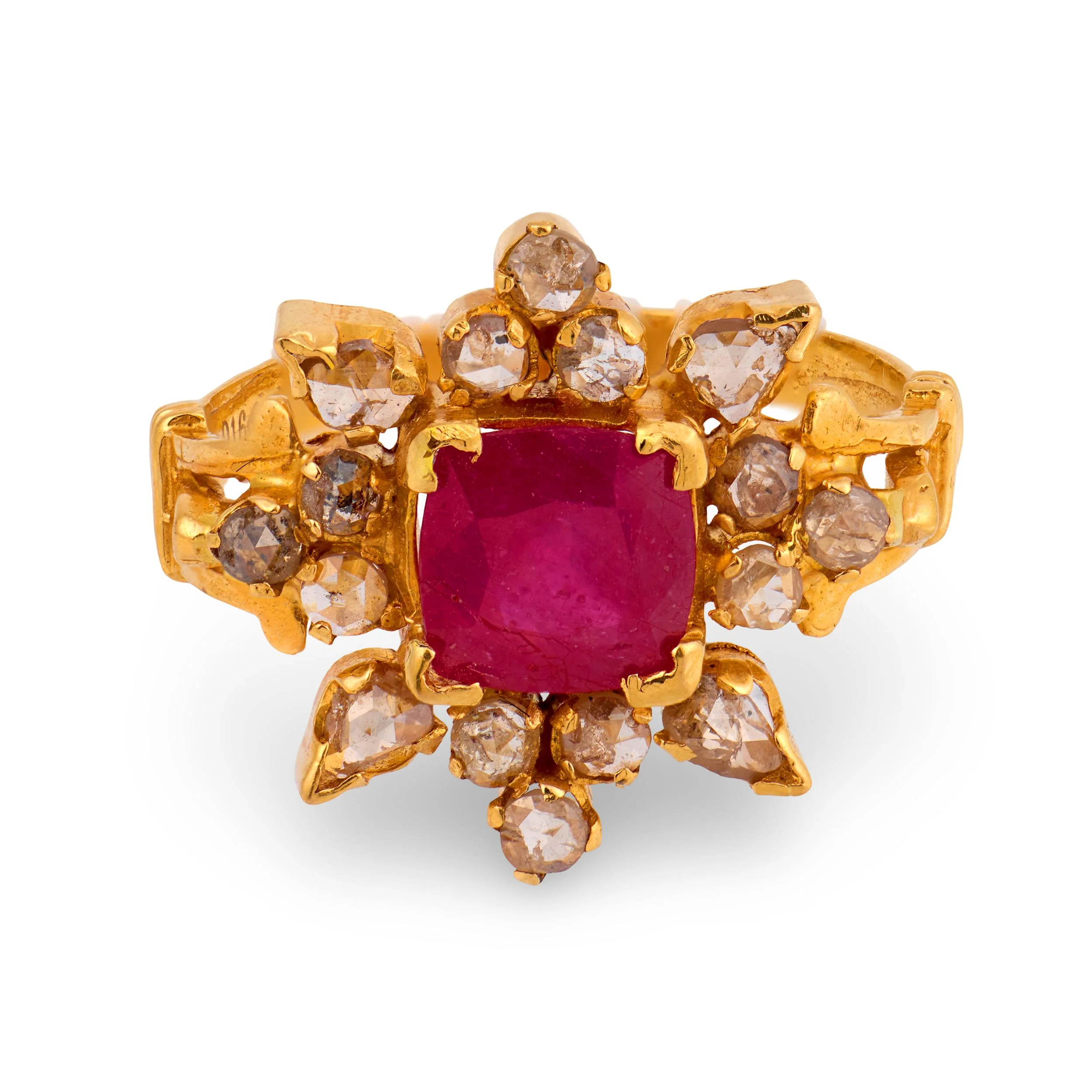 ANJANEY JEWELRY Estate Indian 22k Ruby & Diamond Ring - Image 2