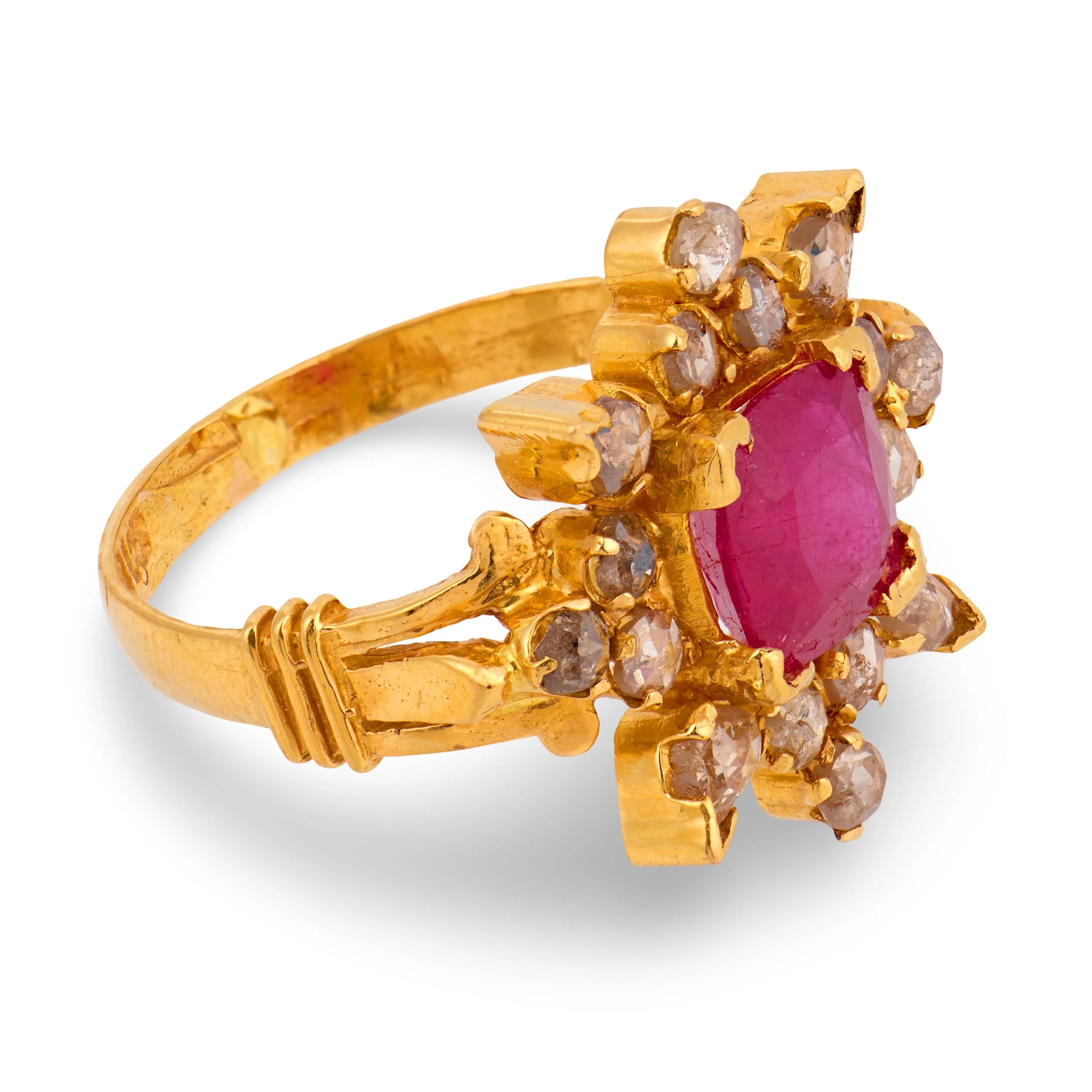 ANJANEY JEWELRY Estate Indian 22k Ruby & Diamond Ring - Image 3