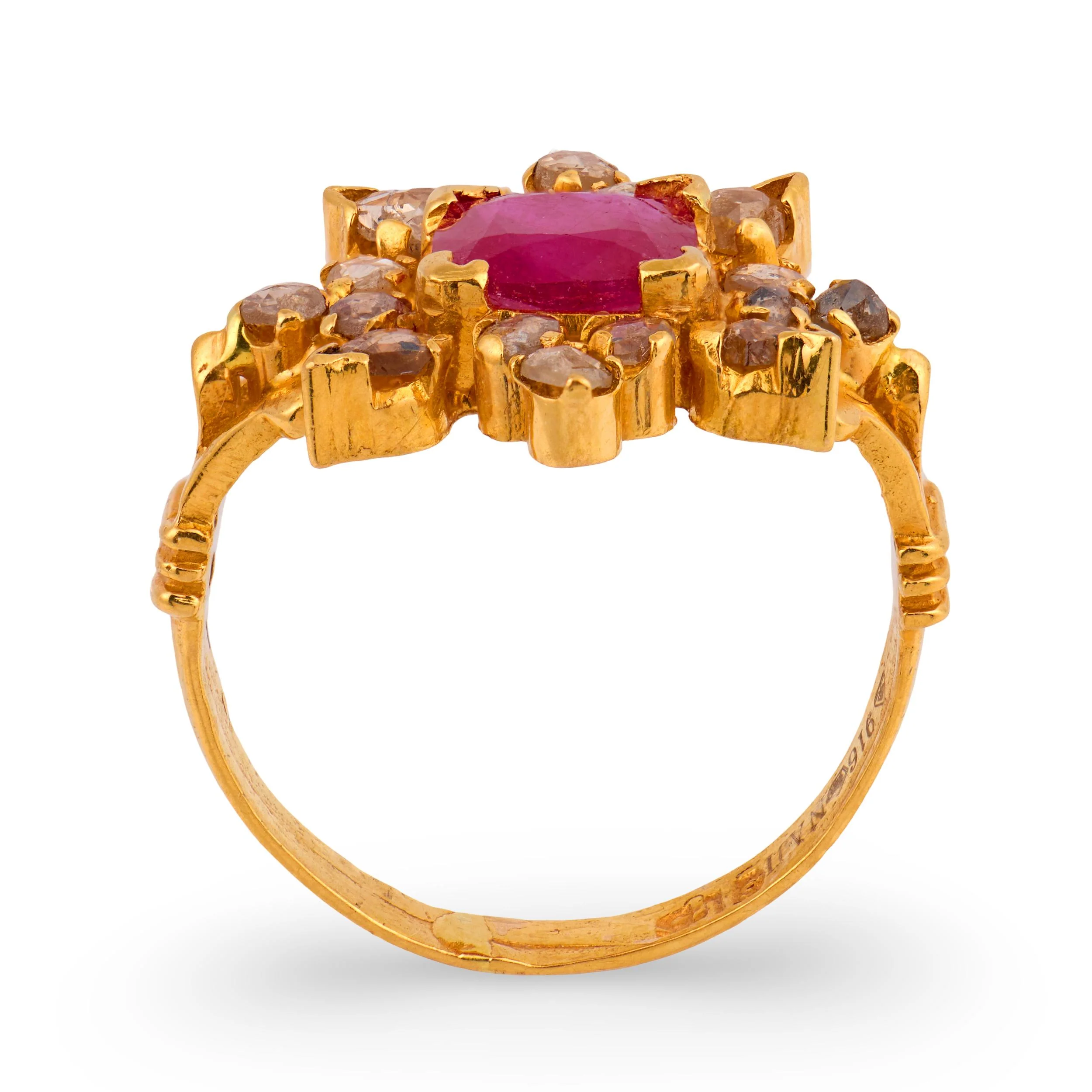 ANJANEY JEWELRY Estate Indian 22k Ruby & Diamond Ring - Image 4