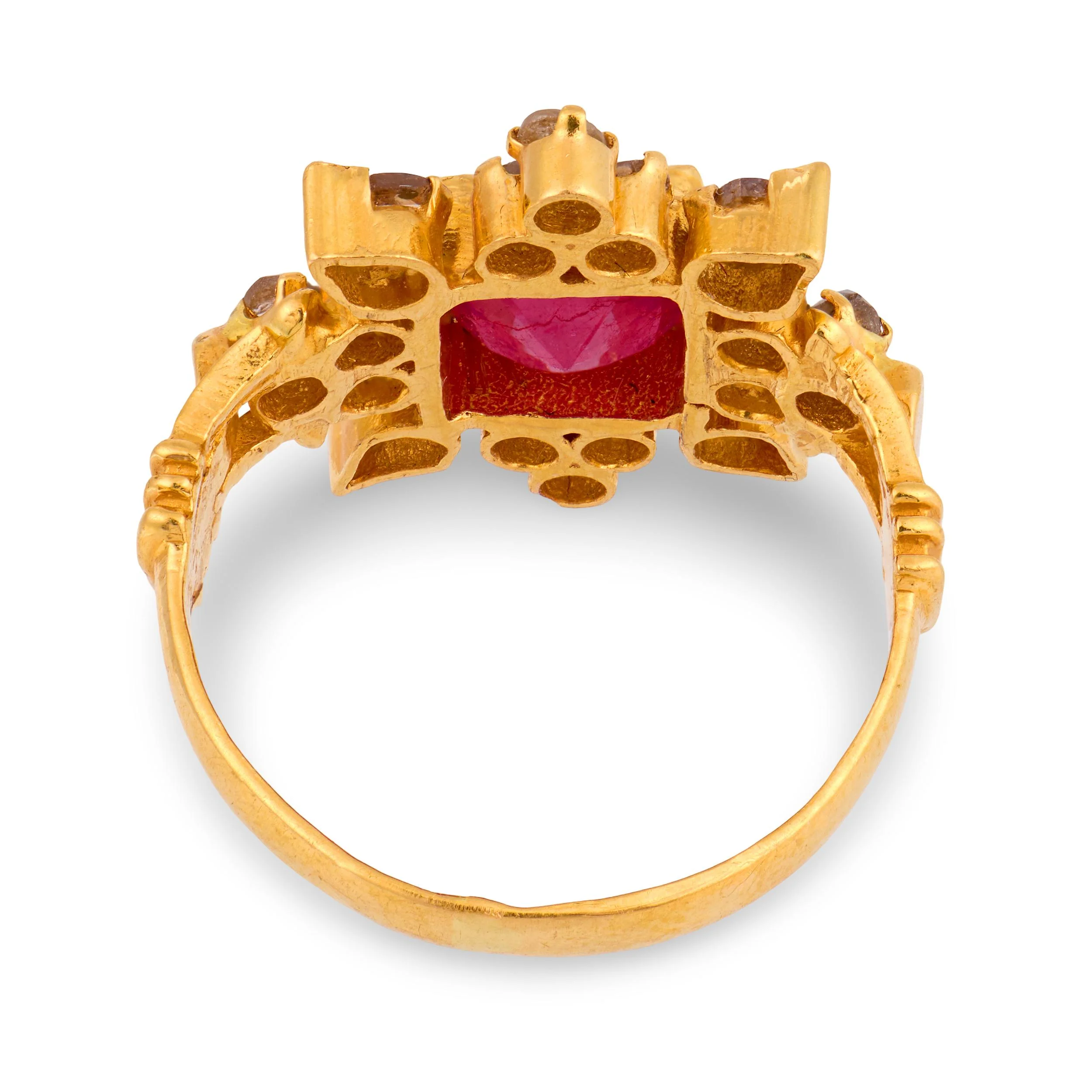 ANJANEY JEWELRY Estate Indian 22k Ruby & Diamond Ring - Image 5