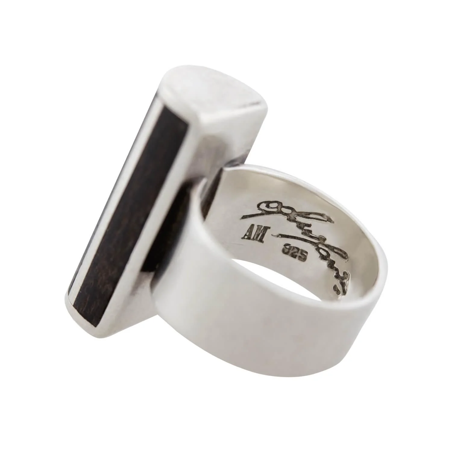 ANNA MARIA ÖBERG Estate Swedish Sterling Silver Ebony Wood Statement Ring - Image 5