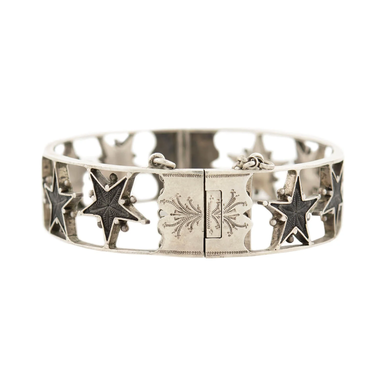 ANTOINE COLOMB Victorian French Sterling Silver Fossil Bangle & Earring Set w/Original Box - Image 3
