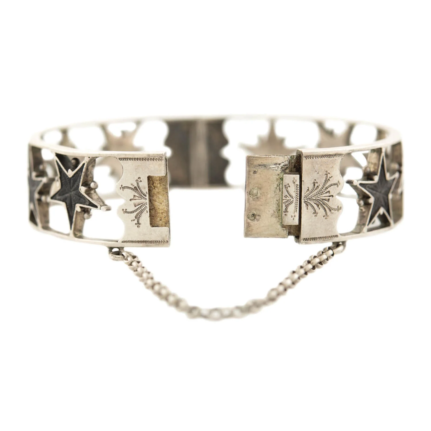 ANTOINE COLOMB Victorian French Sterling Silver Fossil Bangle & Earring Set w/Original Box - Image 7