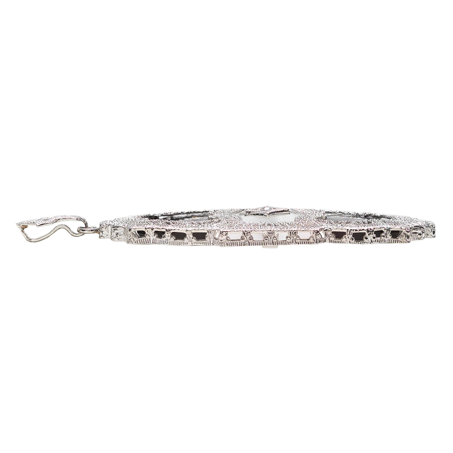 Art Deco 10K Diamond + Onyx Filigree Pendent - Image 2