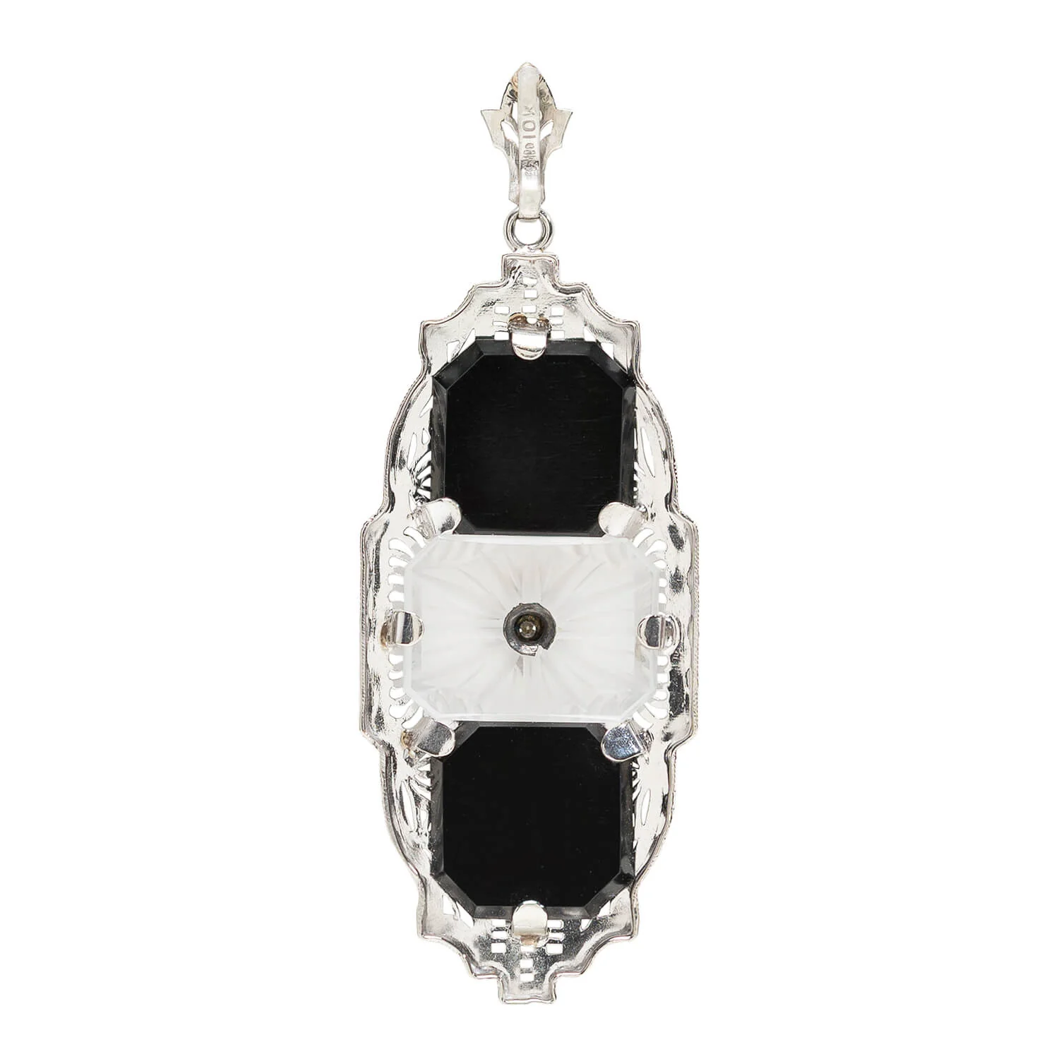 Art Deco 10K Diamond + Onyx Filigree Pendent - Image 3