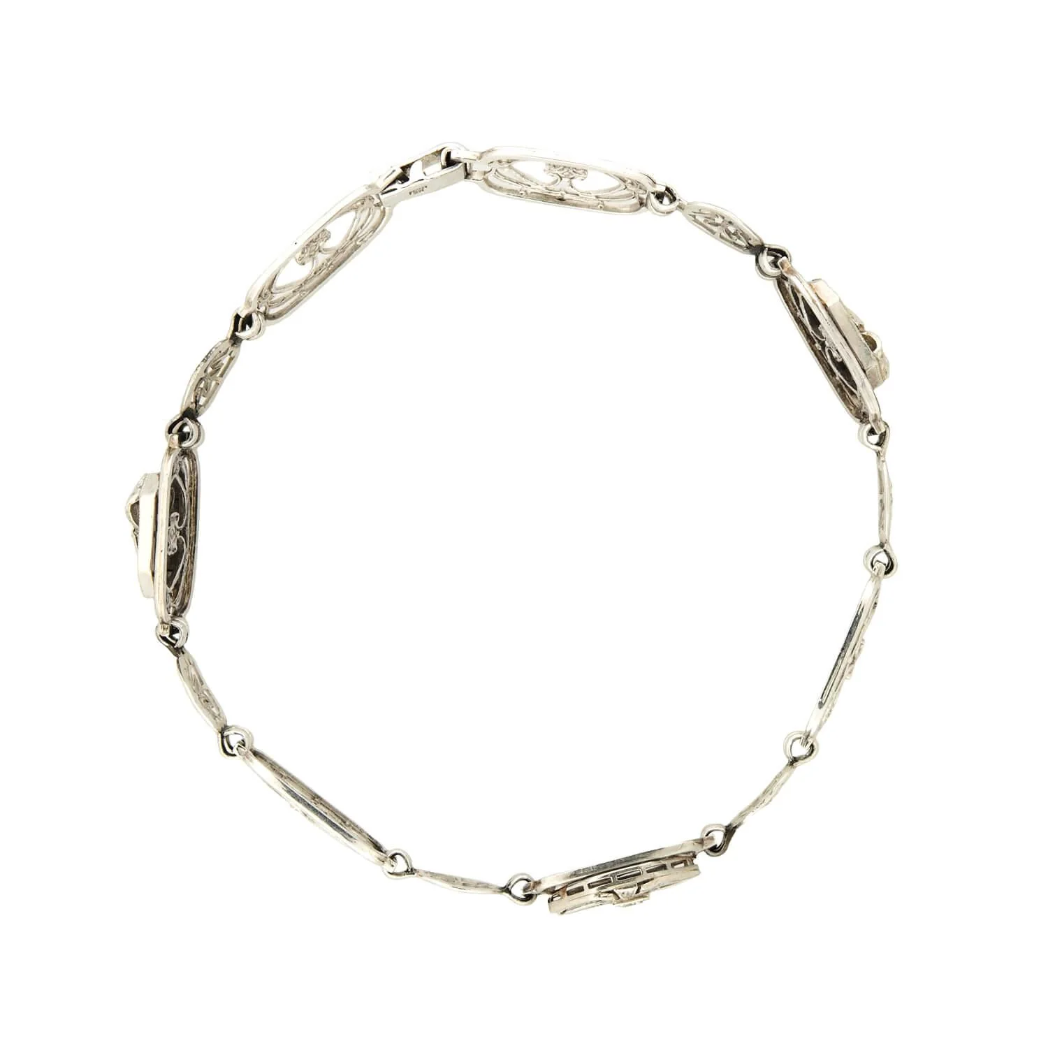 Art Deco 10k/Platinum Diamond Filigree Bracelet - Image 2