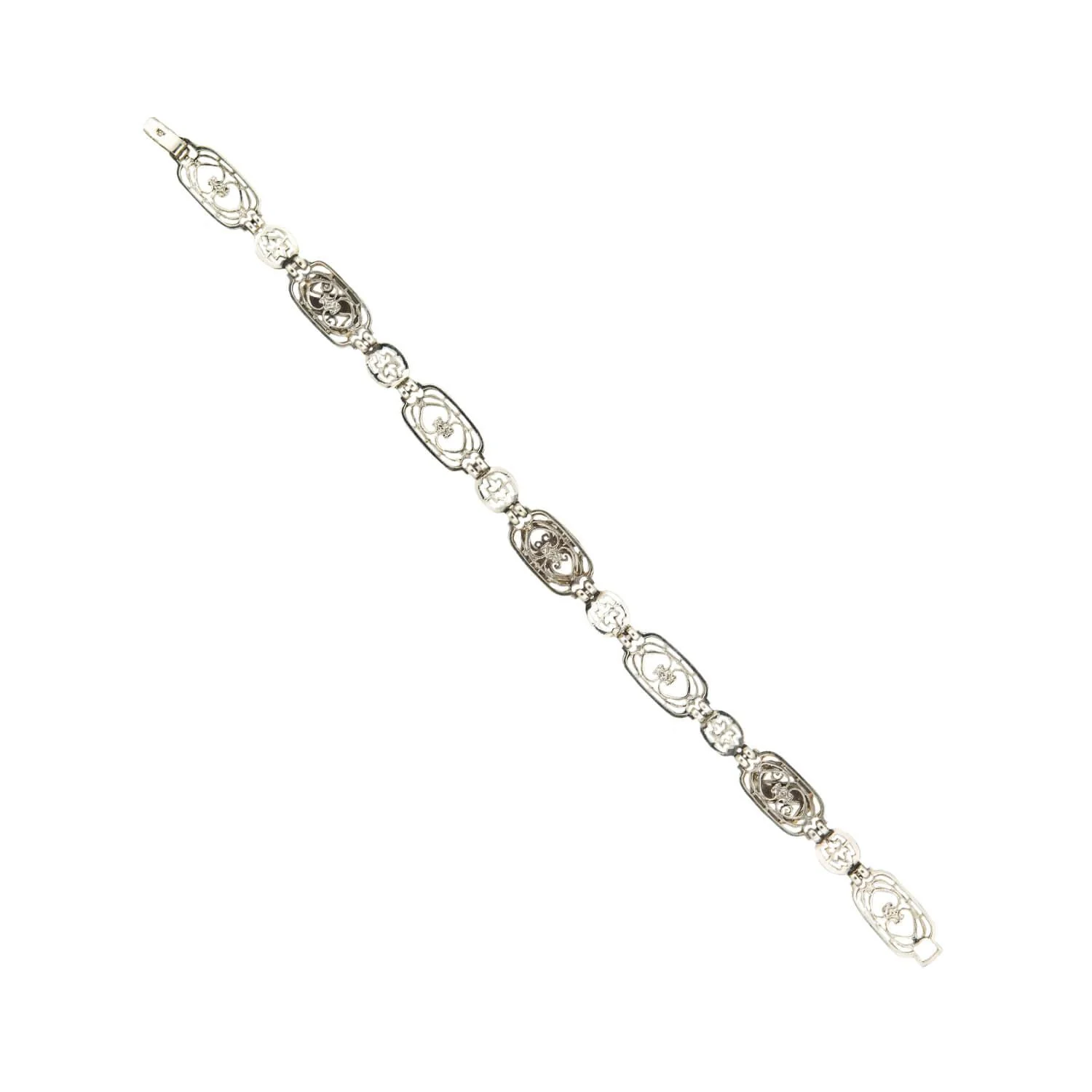 Art Deco 10k/Platinum Diamond Filigree Bracelet - Image 4