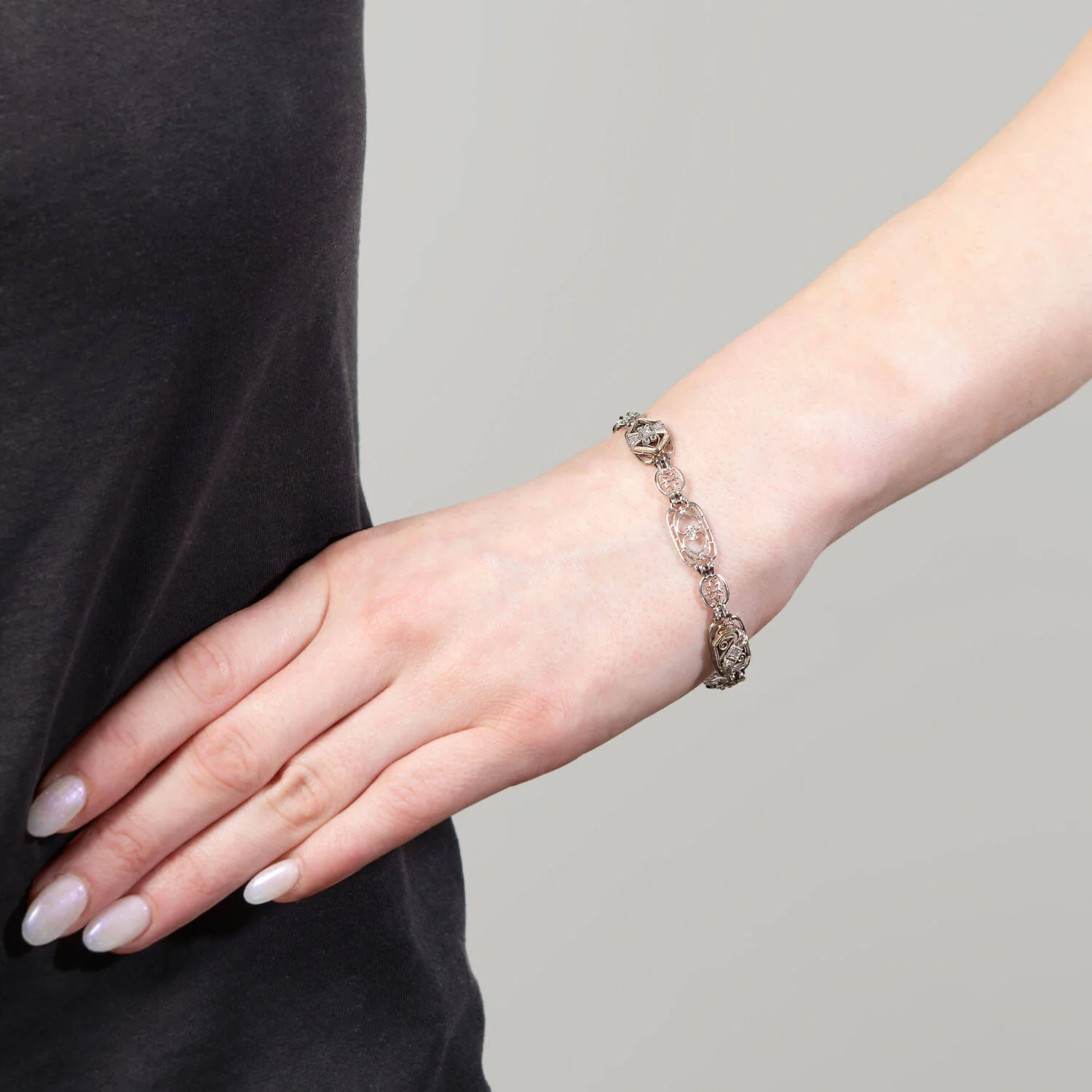 Art Deco 10k/Platinum Diamond Filigree Bracelet - Image 6