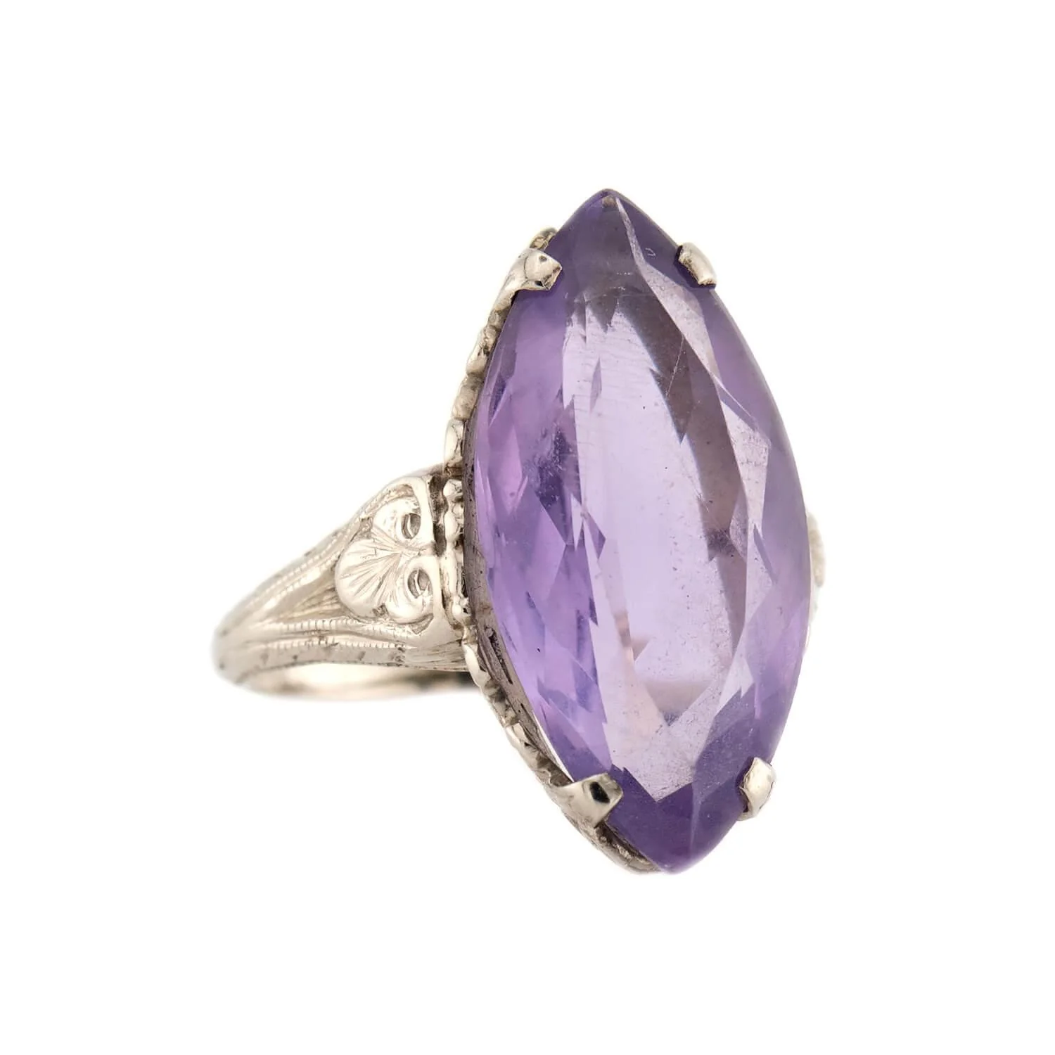 Art Deco 14k Amethyst Navette Ring - Image 2
