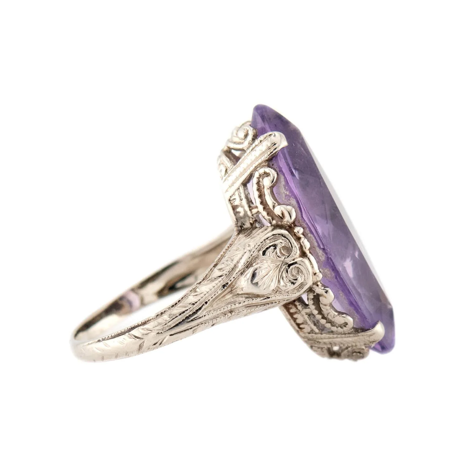 Art Deco 14k Amethyst Navette Ring - Image 3