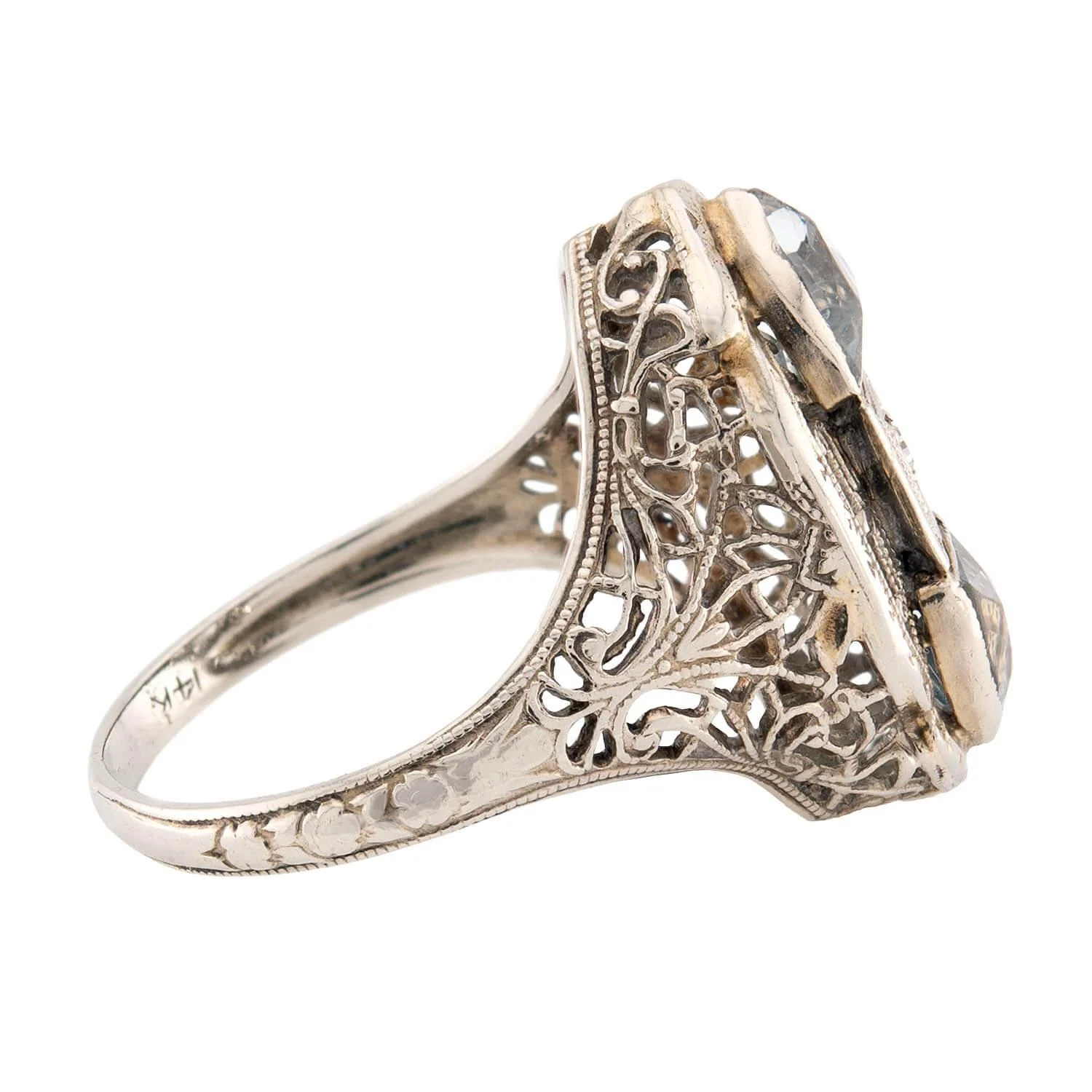 Art Deco 14k Aqua & Diamond Navette Ring - Image 3