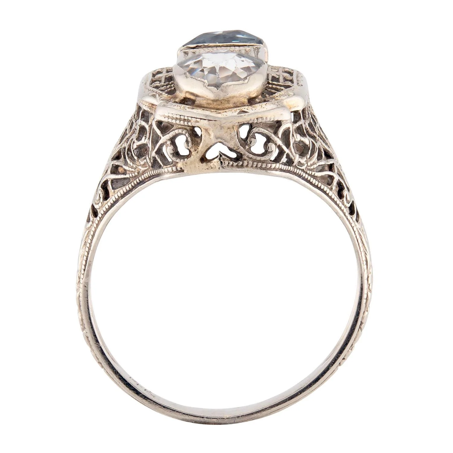 Art Deco 14k Aqua & Diamond Navette Ring - Image 4