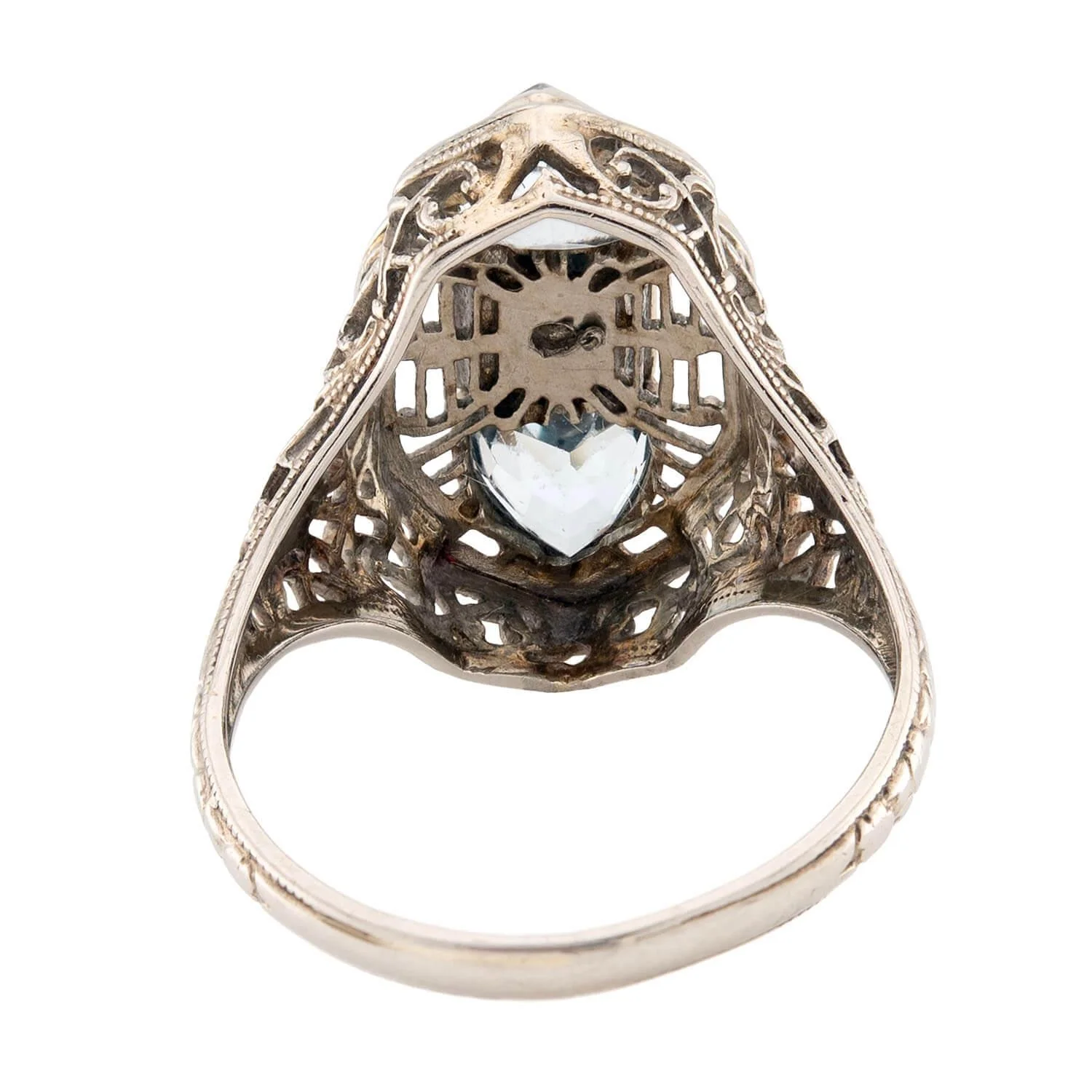 Art Deco 14k Aqua & Diamond Navette Ring - Image 5