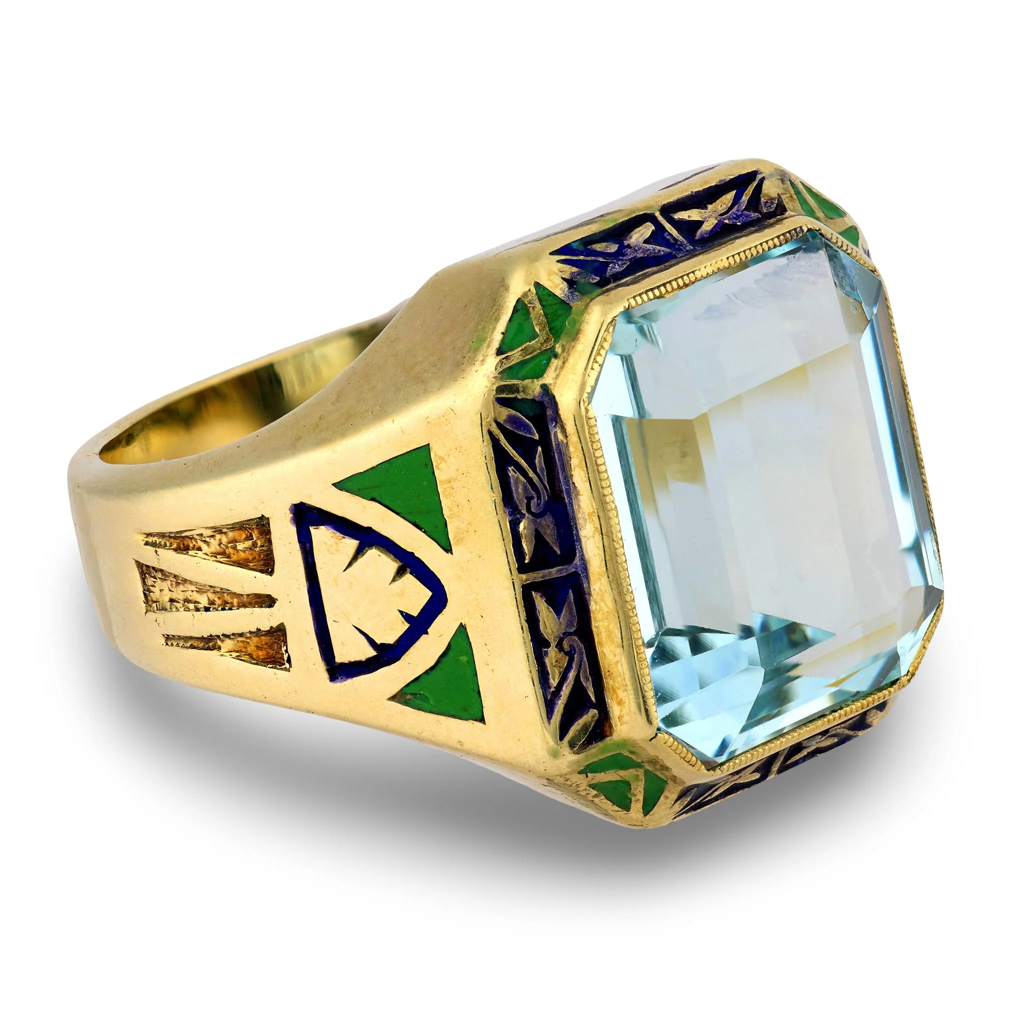 Art Deco 14k Aqua Enamel Cocktail Ring - Image 3
