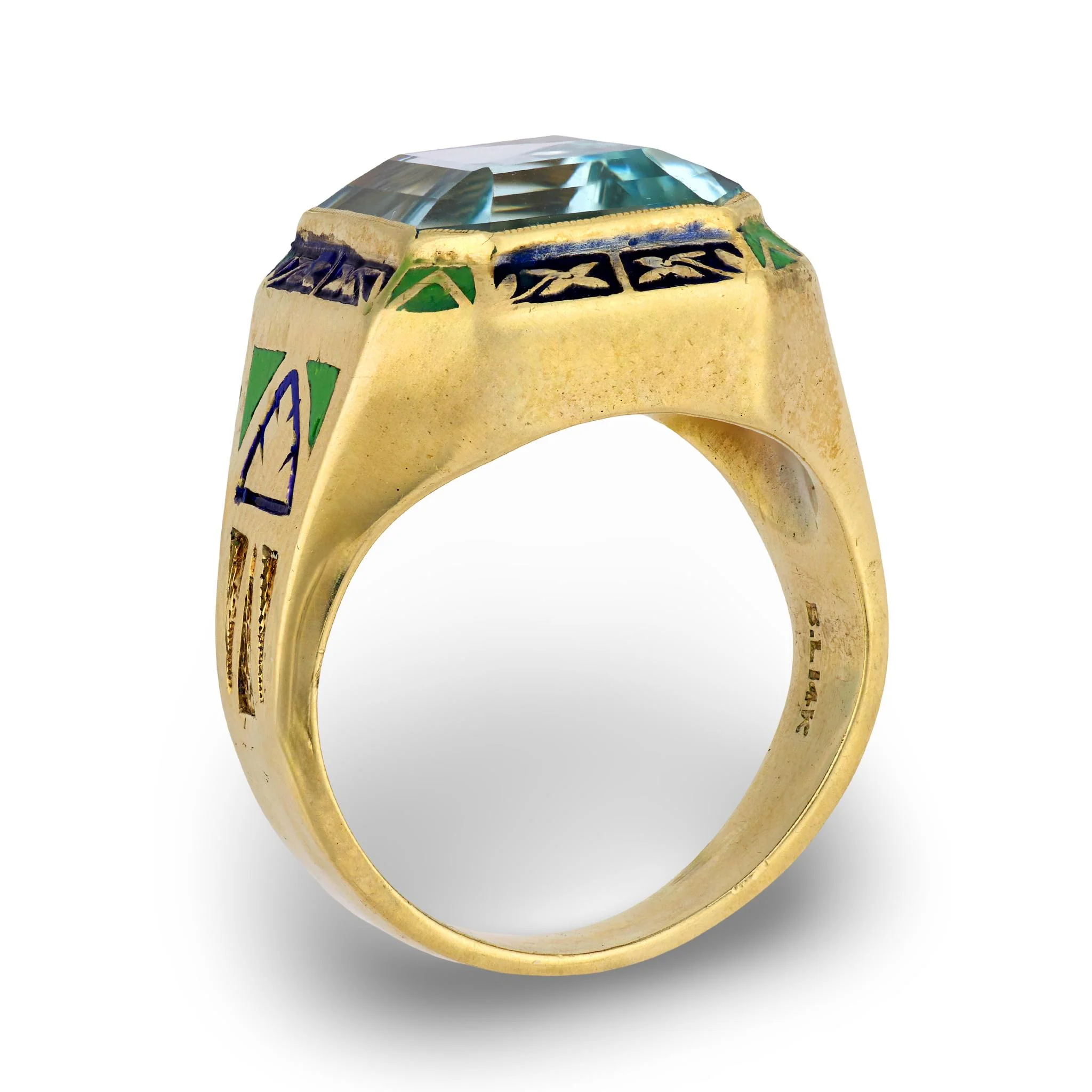 Art Deco 14k Aqua Enamel Cocktail Ring - Image 4
