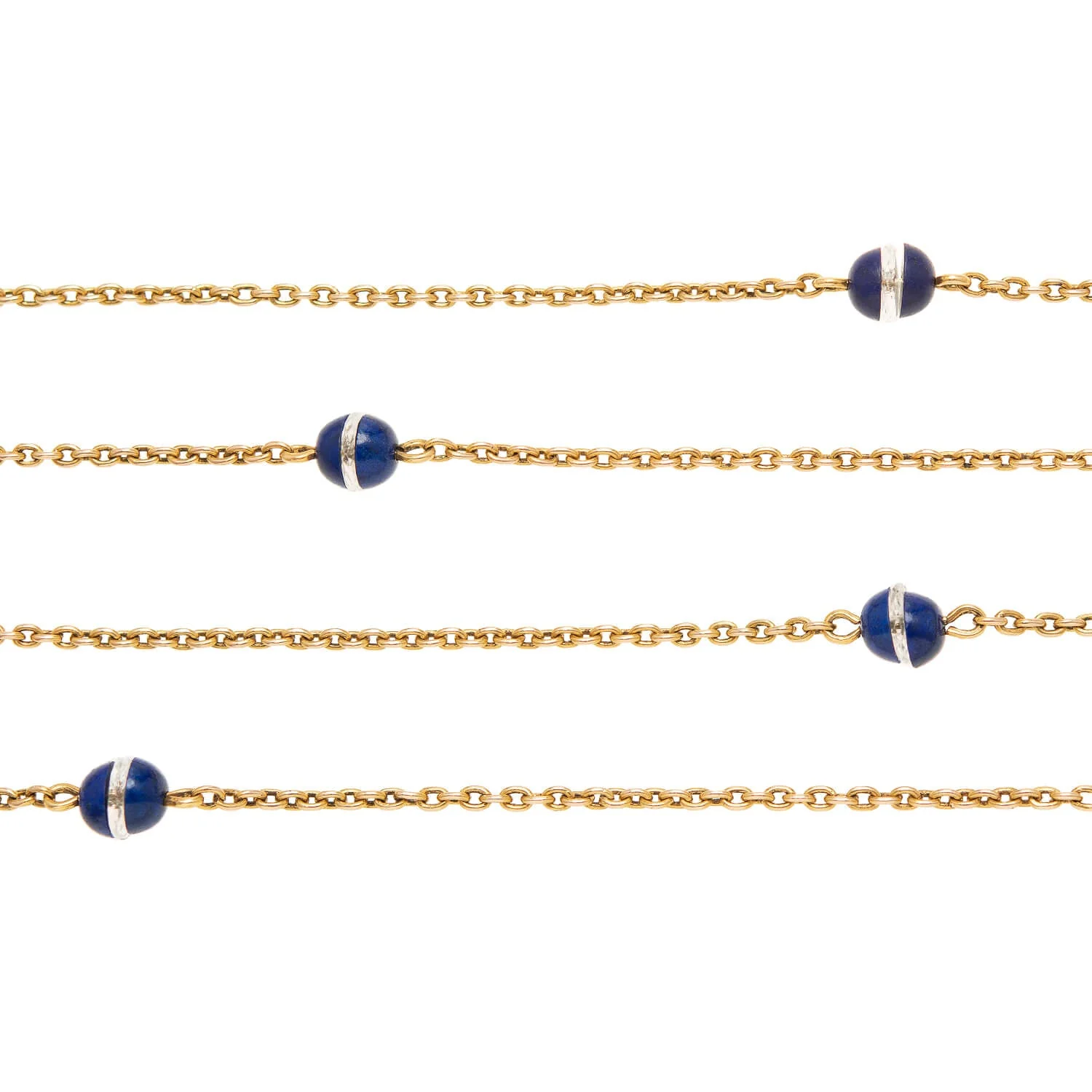 Art Deco 14k Chain Necklace with Lapis & Crystal Beads 61" - Image 2