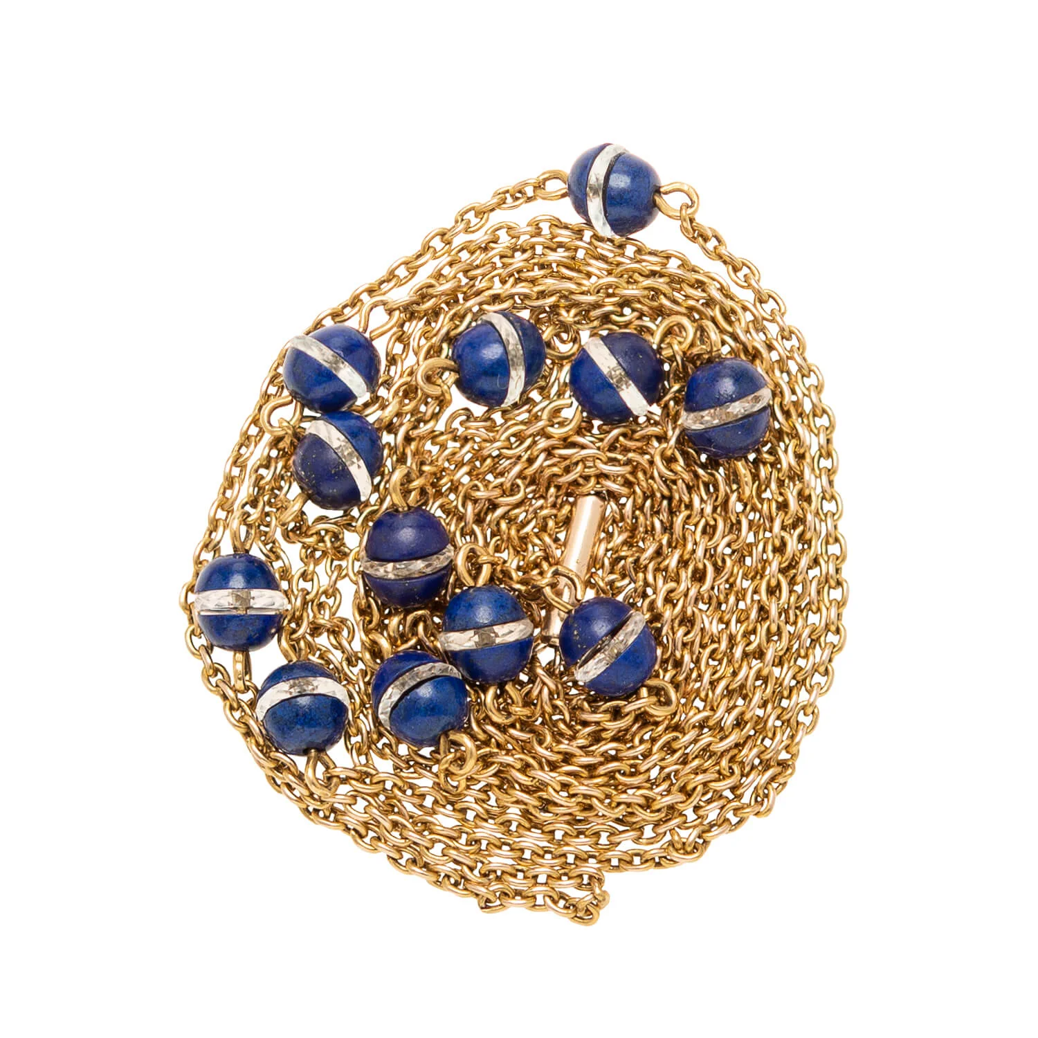 Art Deco 14k Chain Necklace with Lapis & Crystal Beads 61" - Image 3