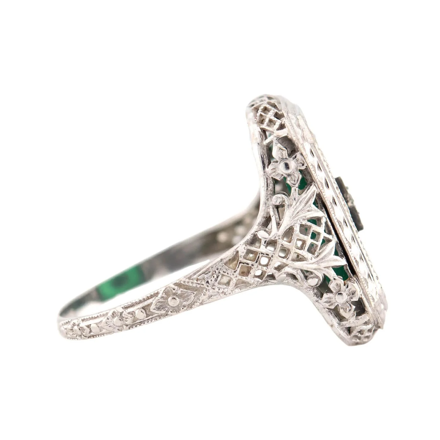 Art Deco 14k Chrysoprase and Diamond Ring - Image 3