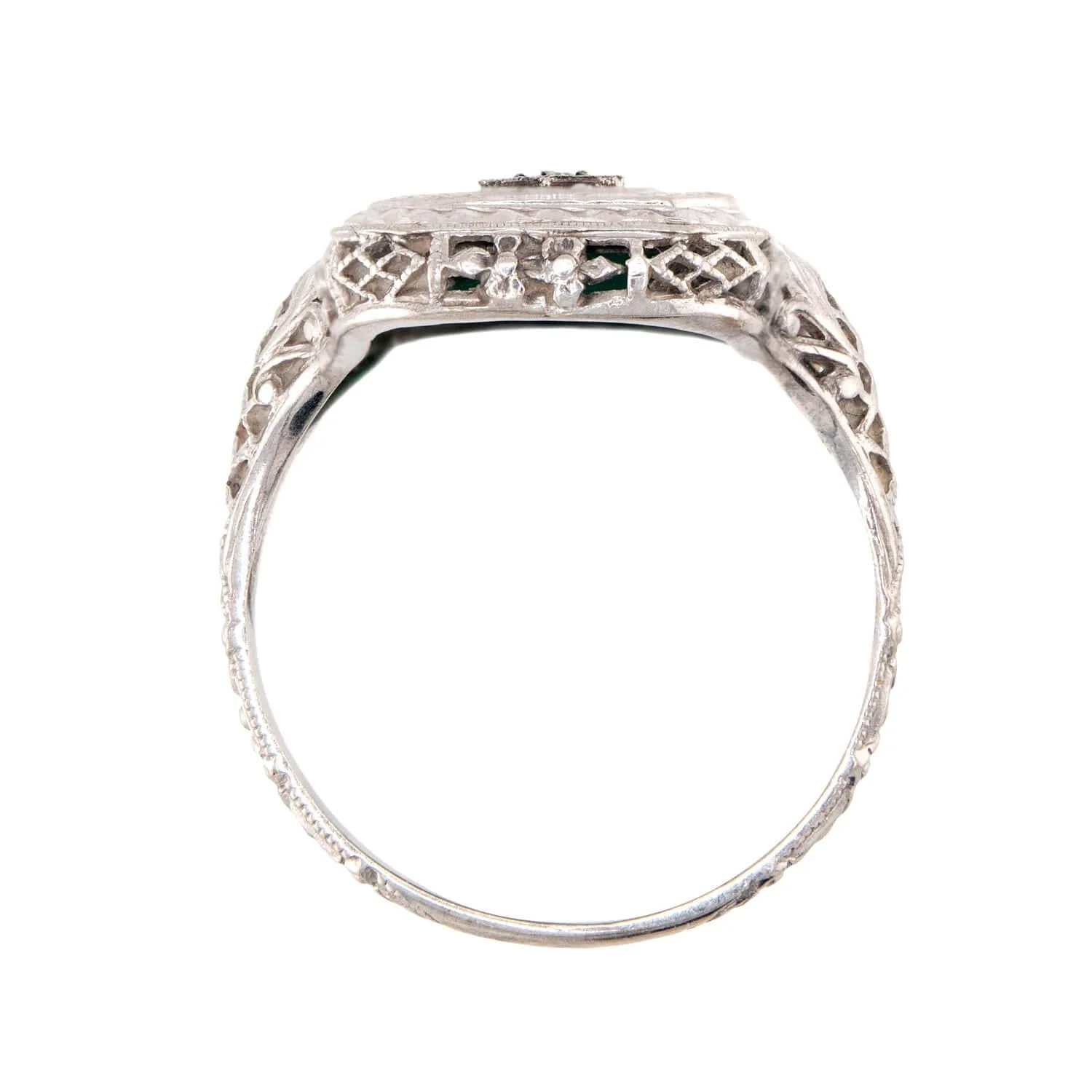 Art Deco 14k Chrysoprase and Diamond Ring - Image 4
