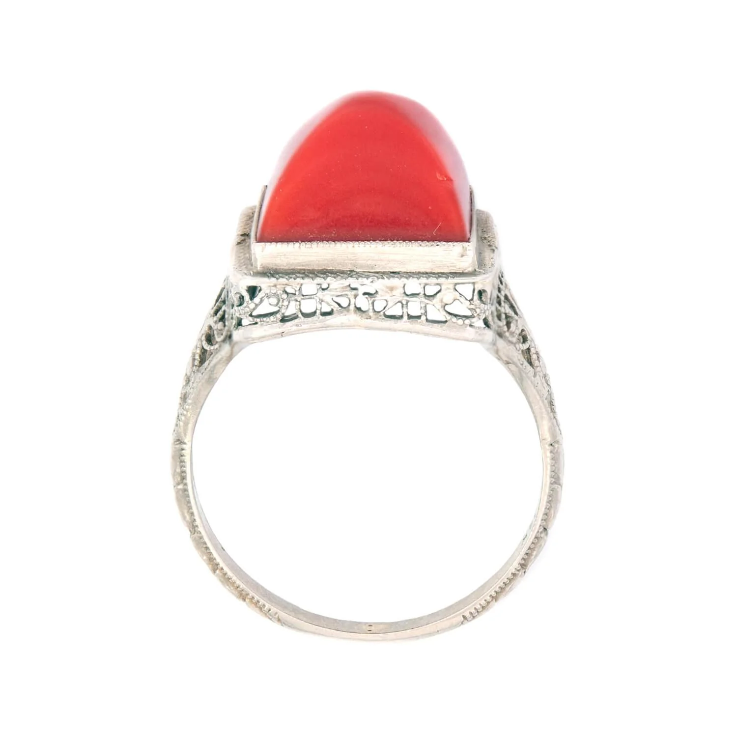 Art Deco 14k Coral Bullet Cabochon Ring - Image 4
