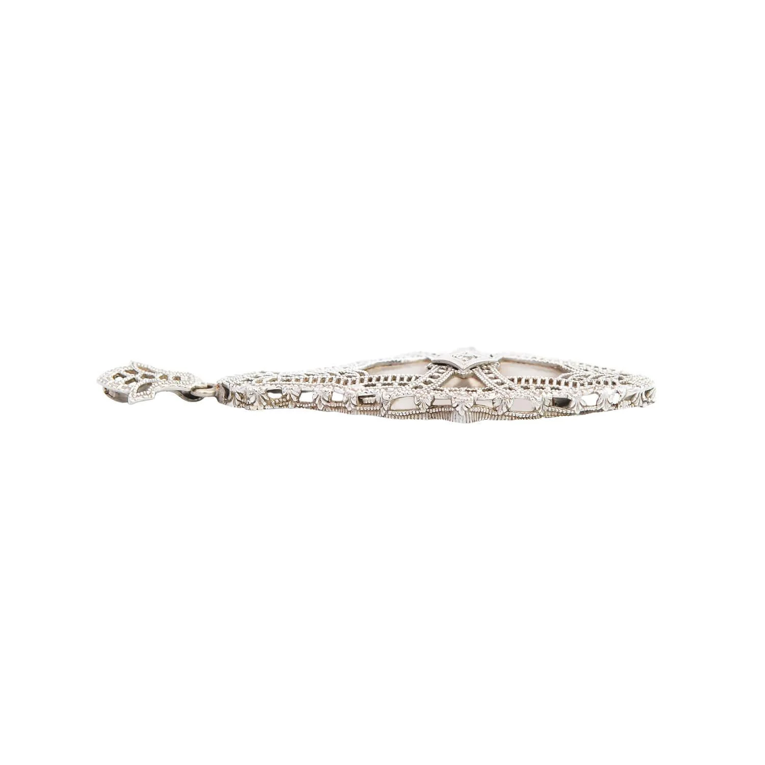 Art Deco 14k Diamond and Crystal Filagree Pendant - Image 2