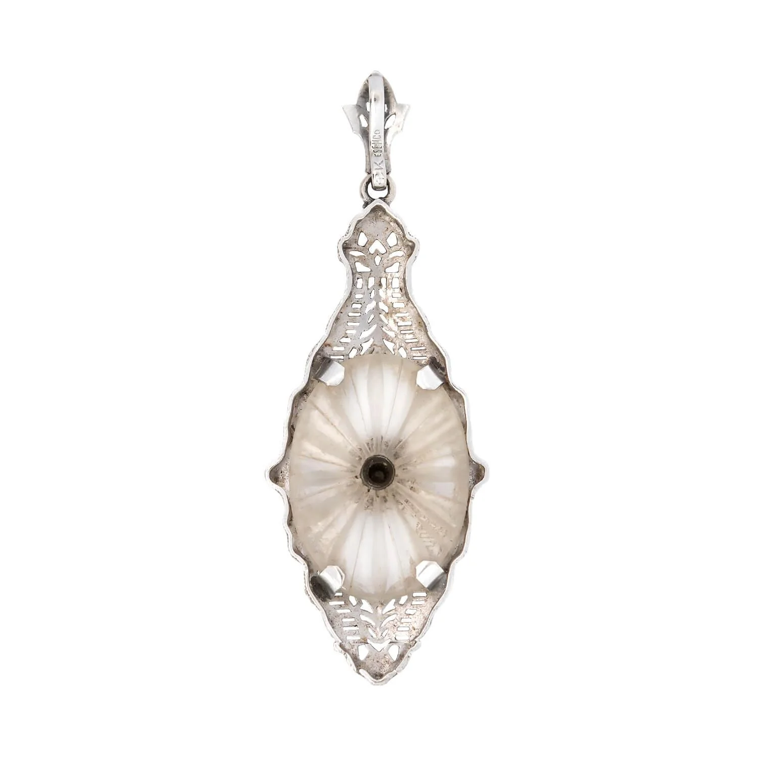 Art Deco 14k Diamond and Crystal Filagree Pendant - Image 3