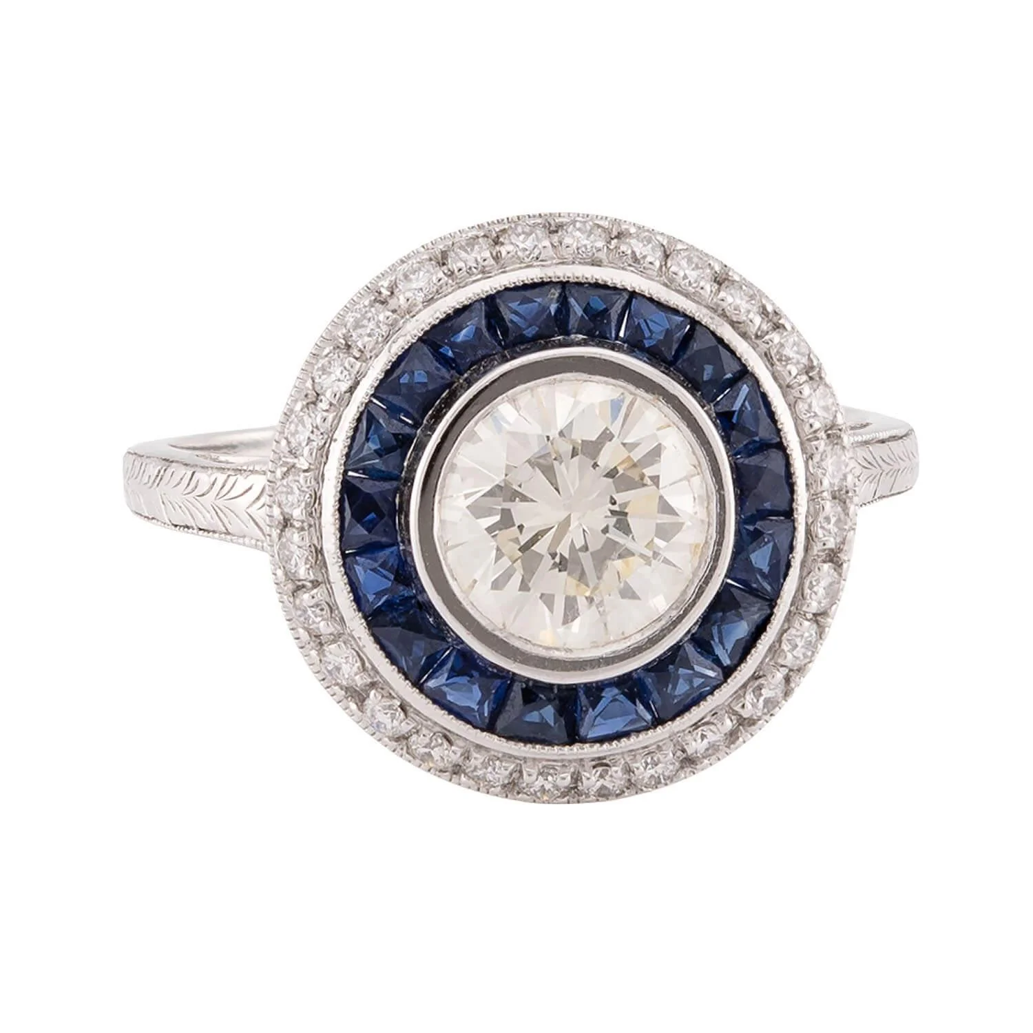 Art Deco 14k Diamond and Sapphire Halo Ring - Image 2