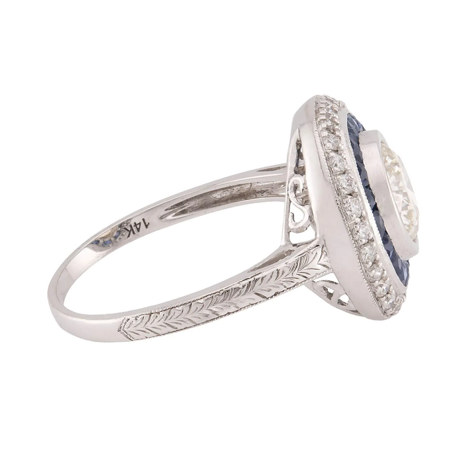 Art Deco 14k Diamond and Sapphire Halo Ring - Image 3