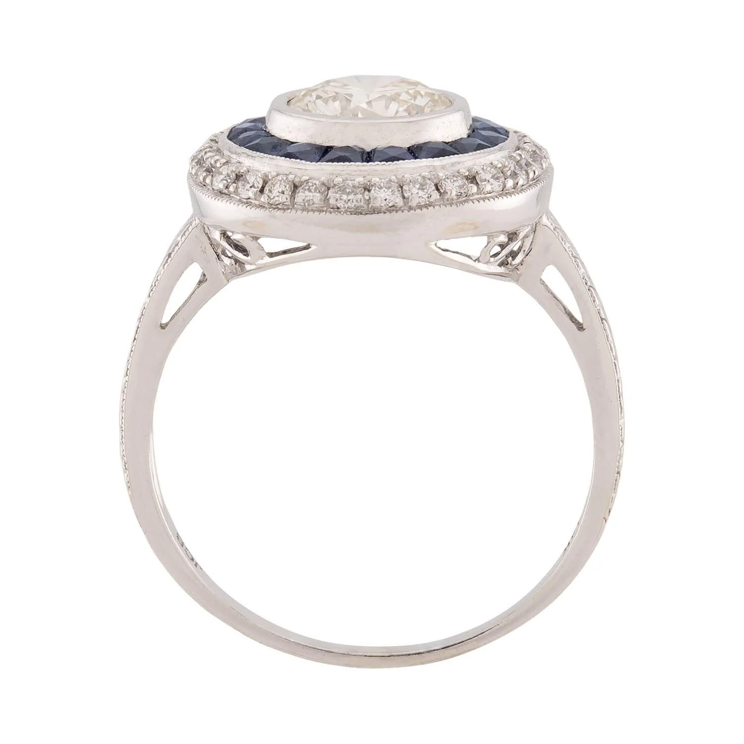 Art Deco 14k Diamond and Sapphire Halo Ring - Image 4