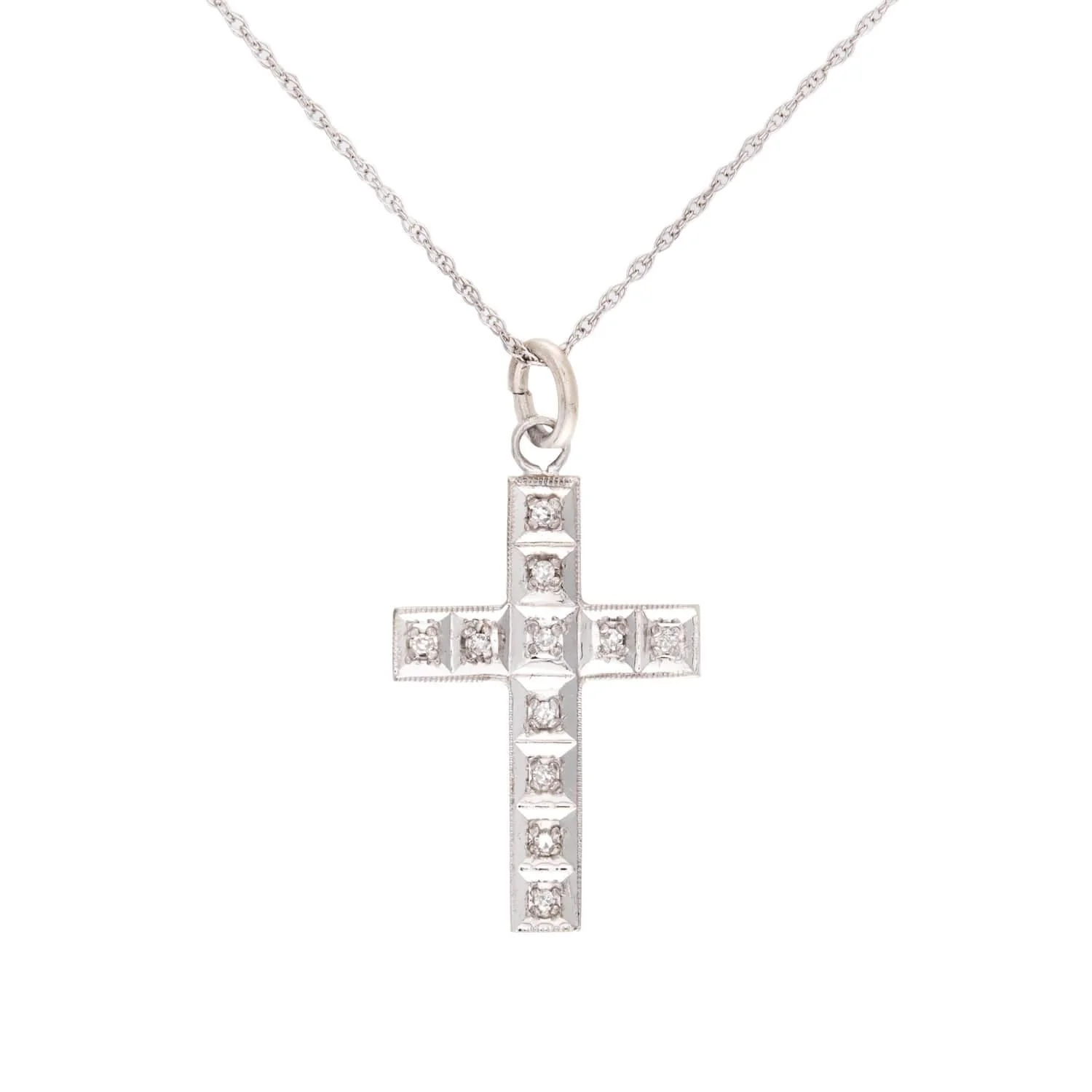 Art Deco 14k Diamond Cross Pendant Necklace