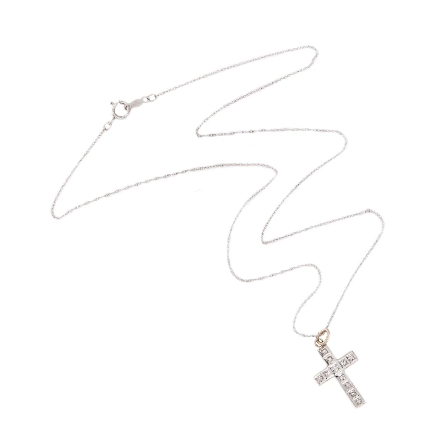 Art Deco 14k Diamond Cross Pendant Necklace - Image 2