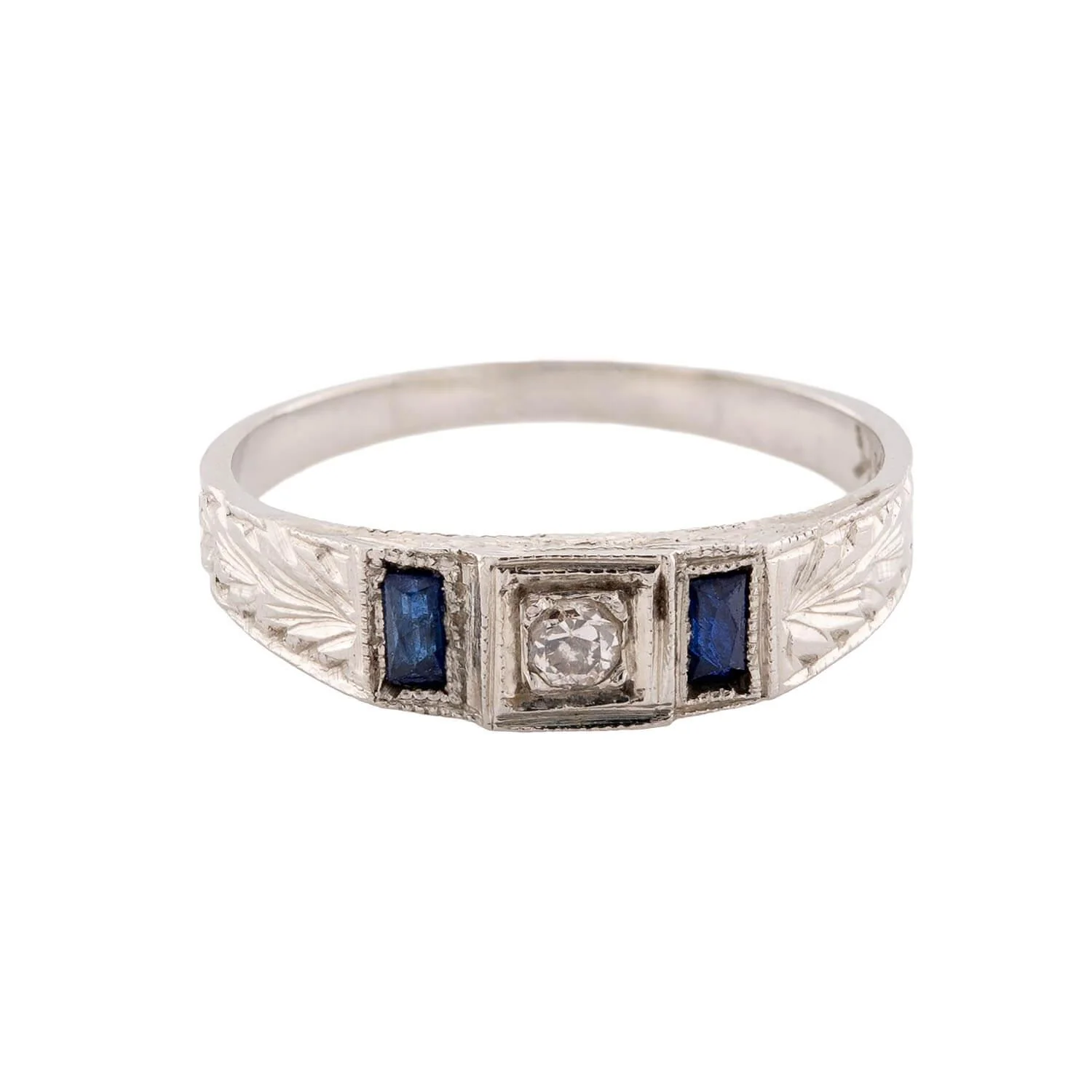 Art Deco 14k Diamond & Sapphire Pinky Ring - Image 2