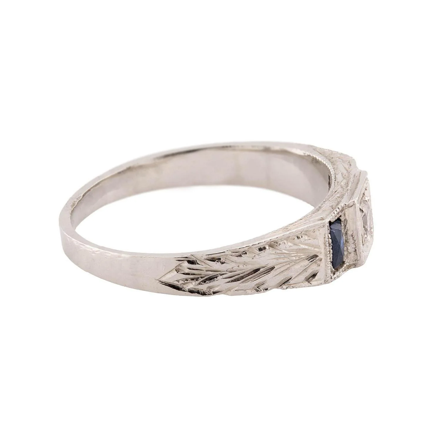 Art Deco 14k Diamond & Sapphire Pinky Ring - Image 3
