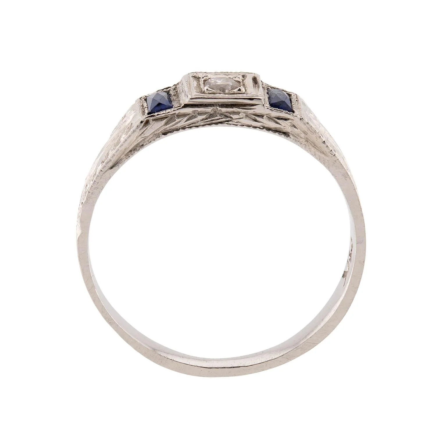 Art Deco 14k Diamond & Sapphire Pinky Ring - Image 4