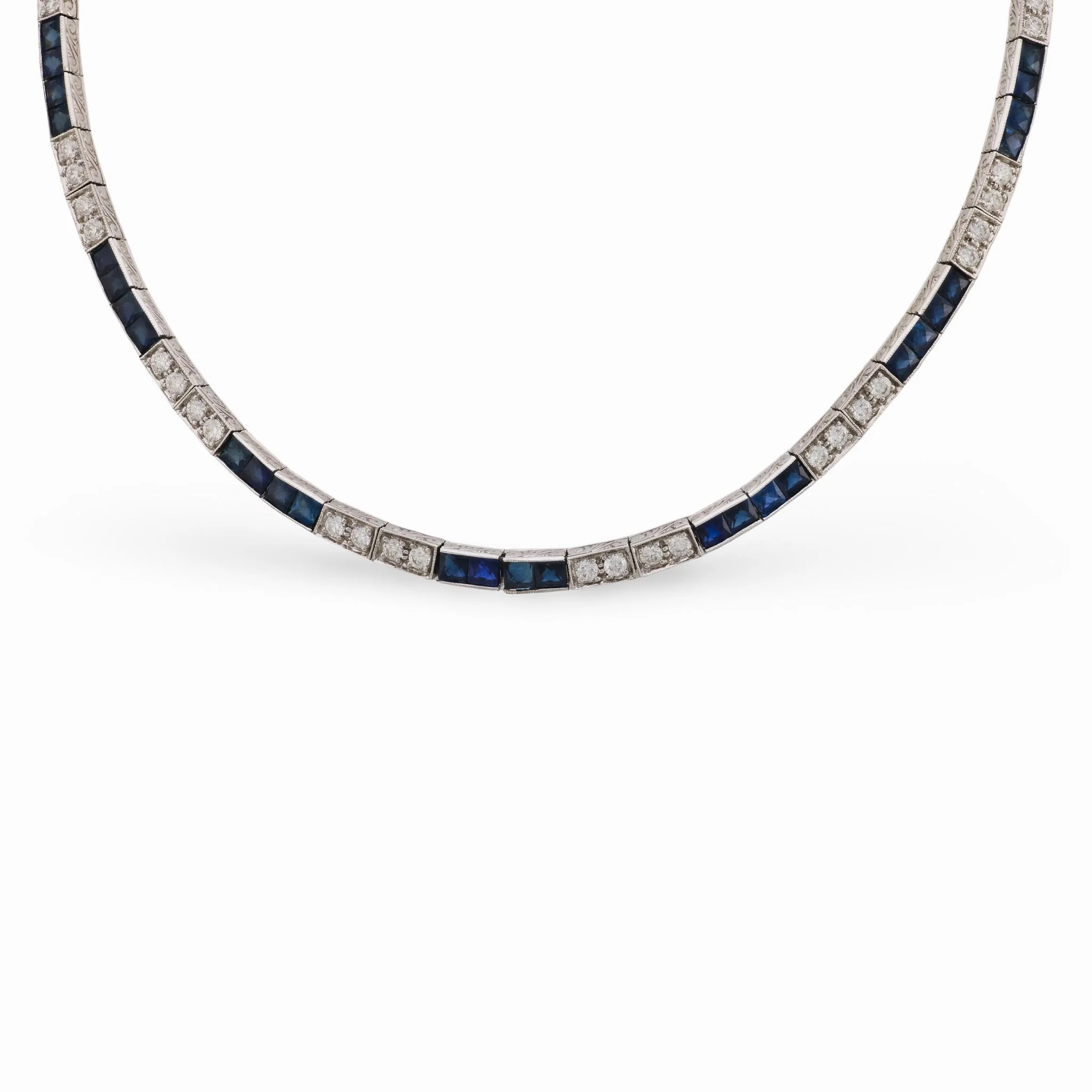 Art Deco 14k Diamond & Sapphire Tennis Necklace - Image 2