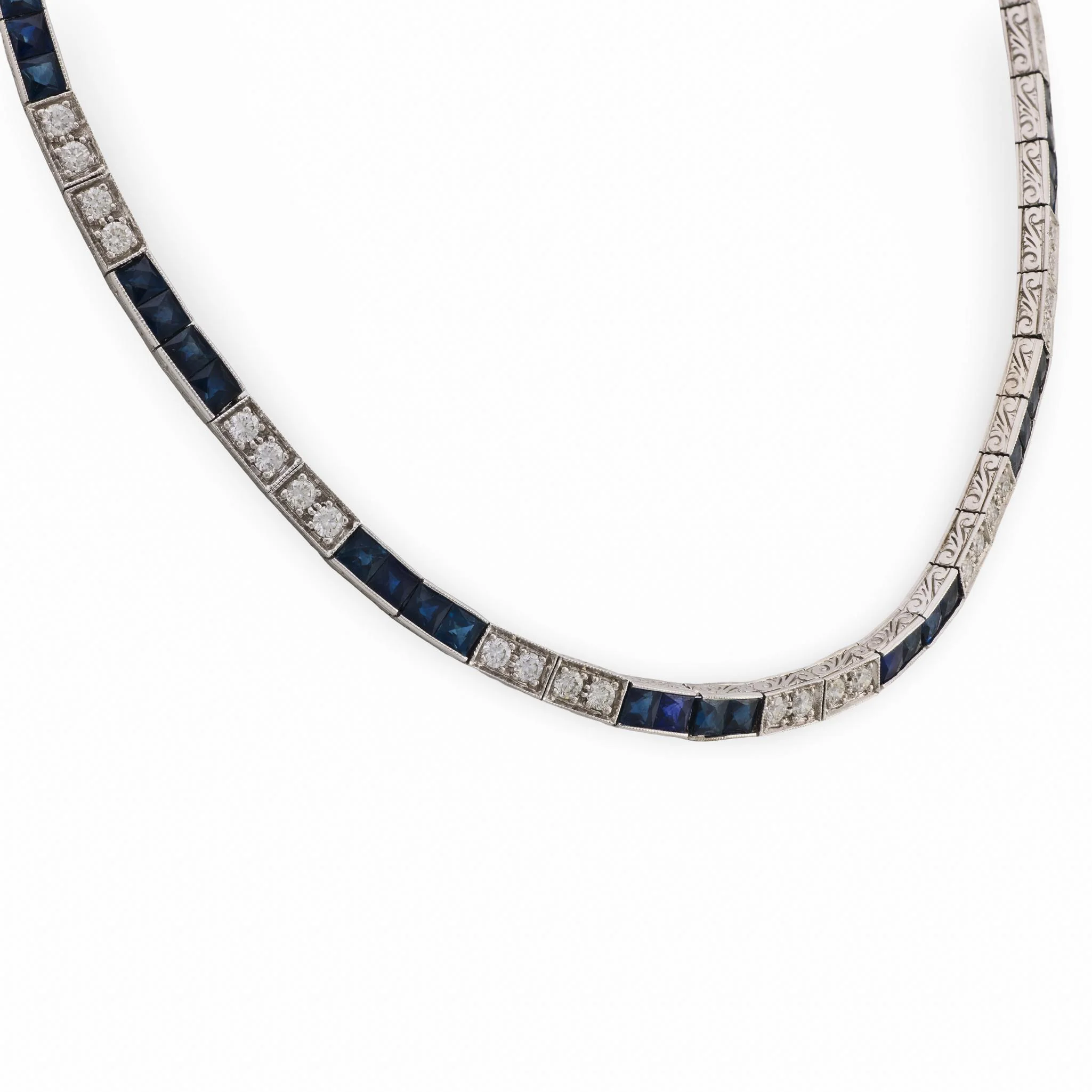 Art Deco 14k Diamond & Sapphire Tennis Necklace - Image 3