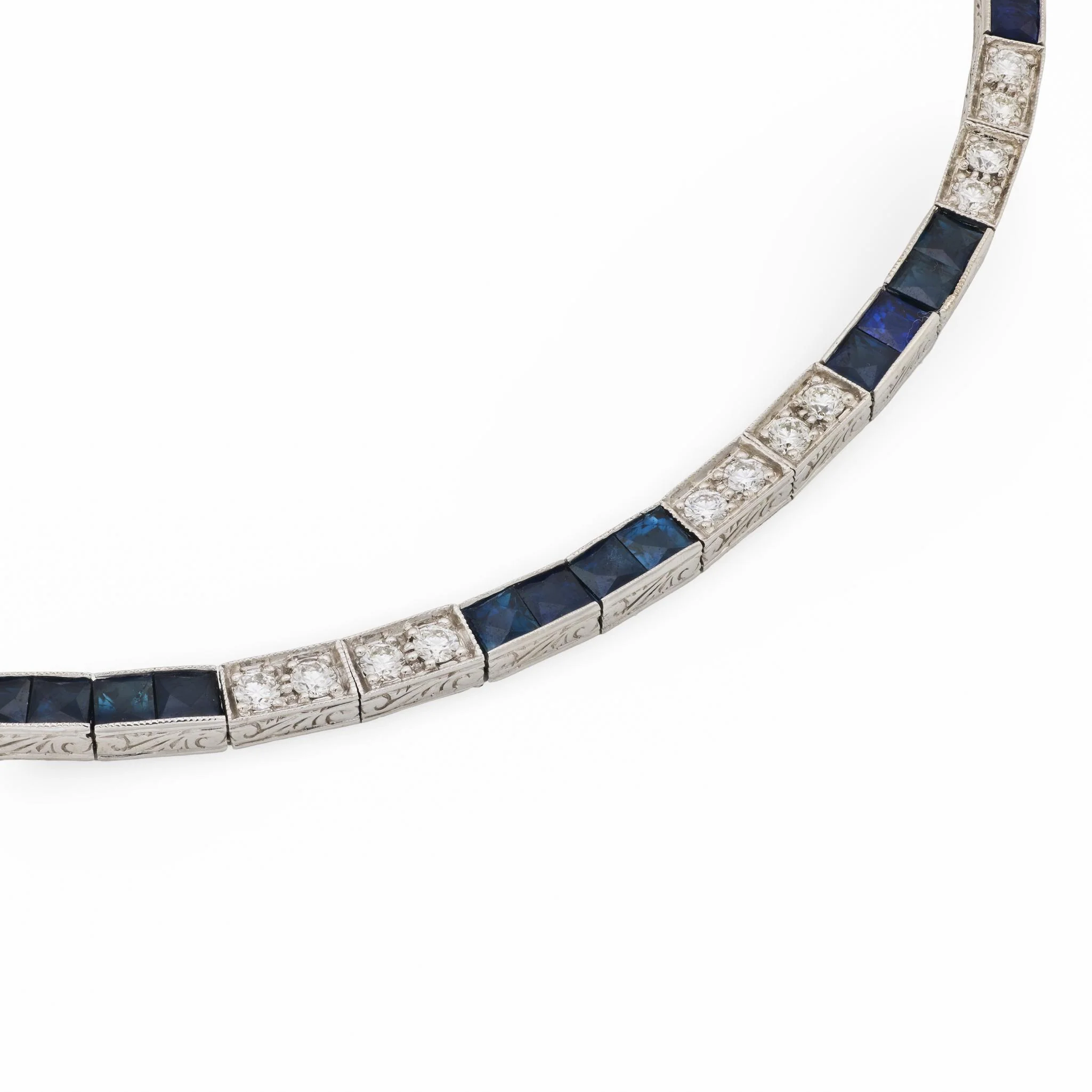 Art Deco 14k Diamond & Sapphire Tennis Necklace - Image 4