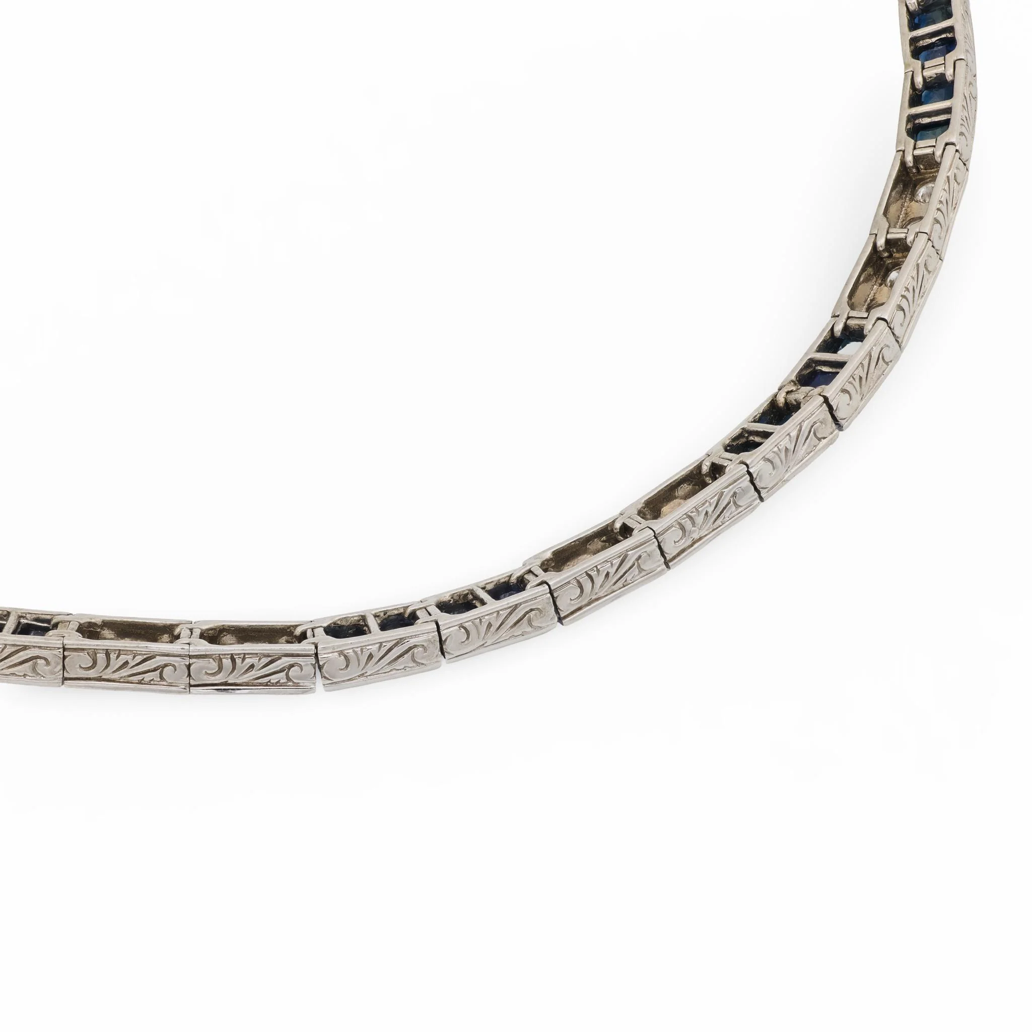 Art Deco 14k Diamond & Sapphire Tennis Necklace - Image 5