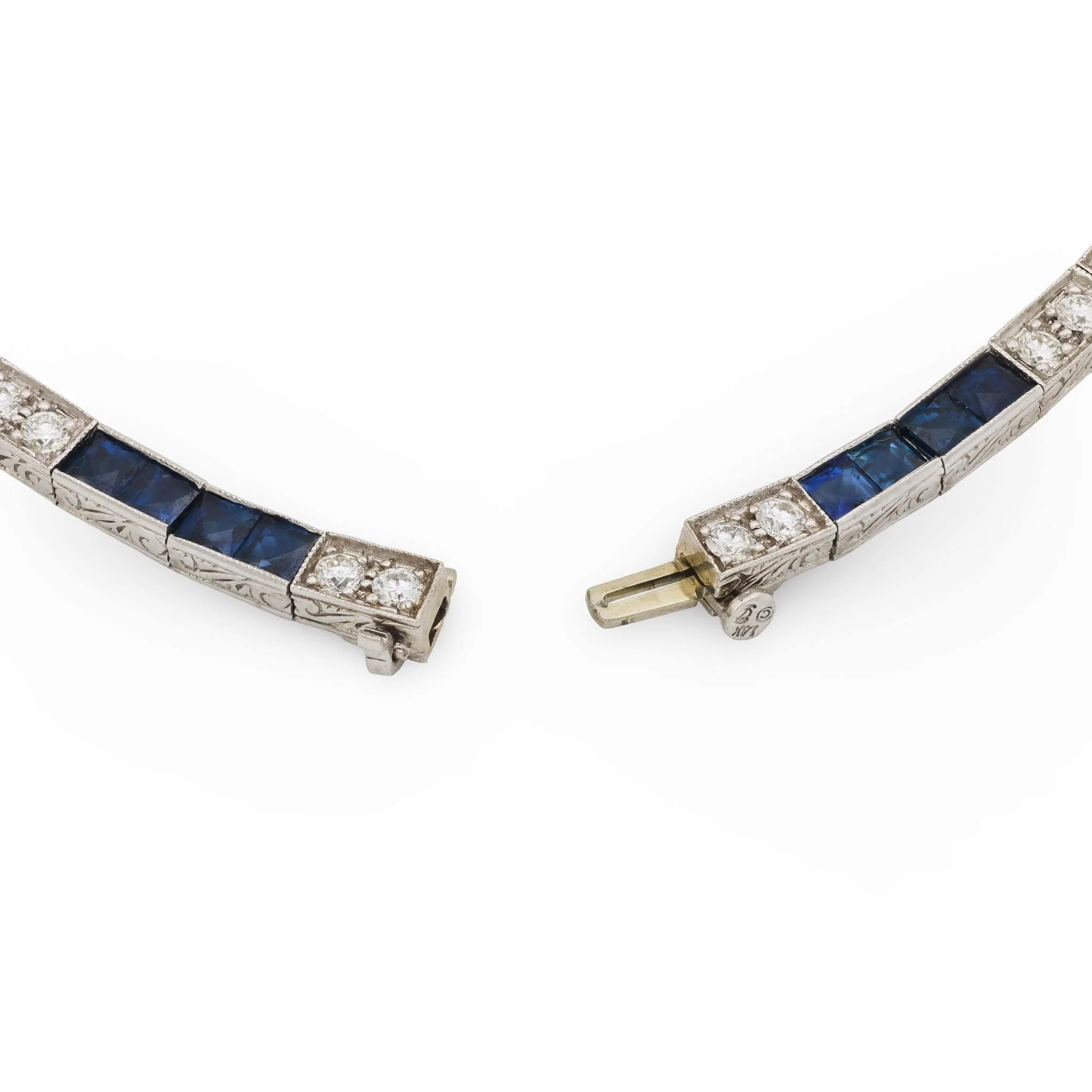 Art Deco 14k Diamond & Sapphire Tennis Necklace - Image 6