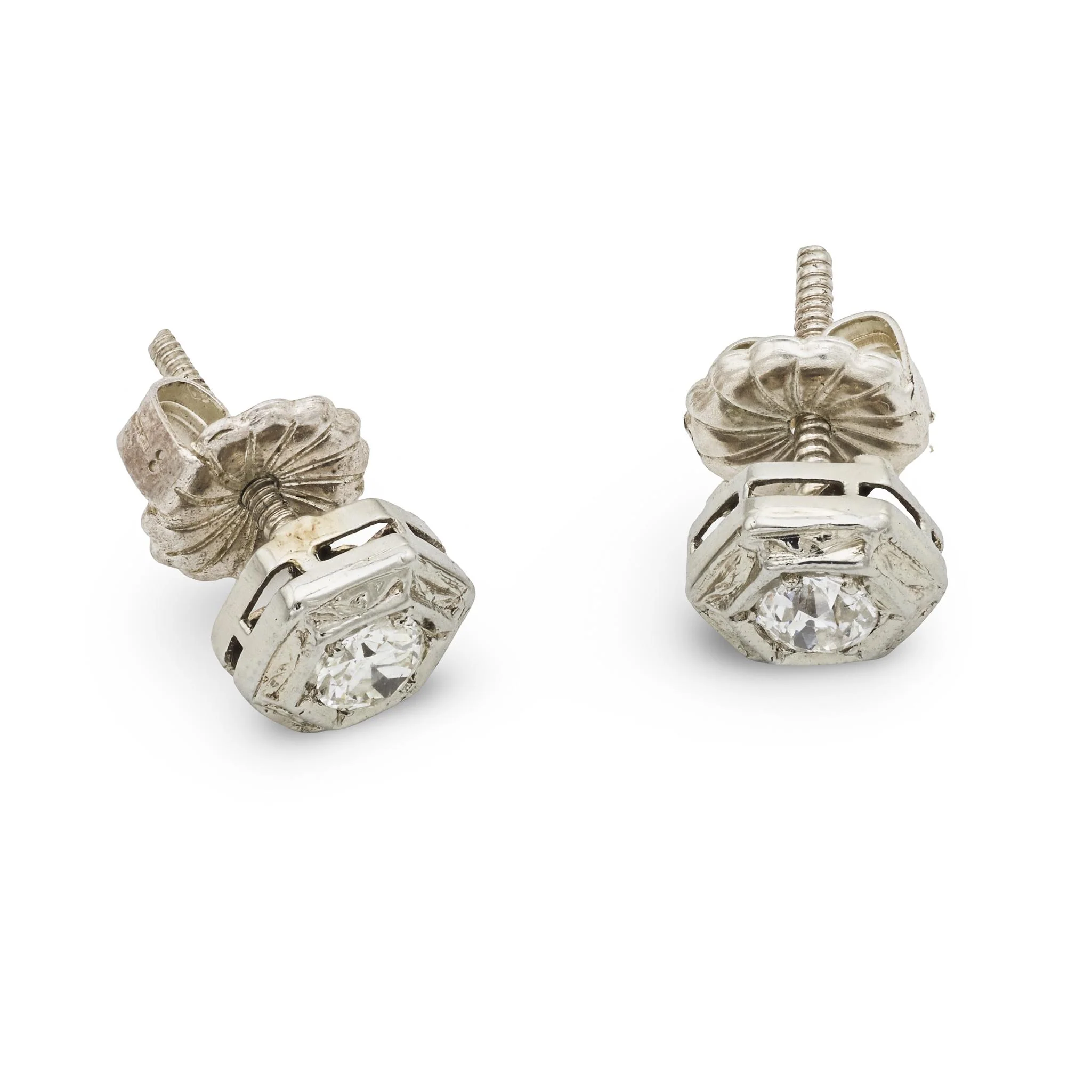 Art Deco 14k Diamond Stud Earrings - Image 2