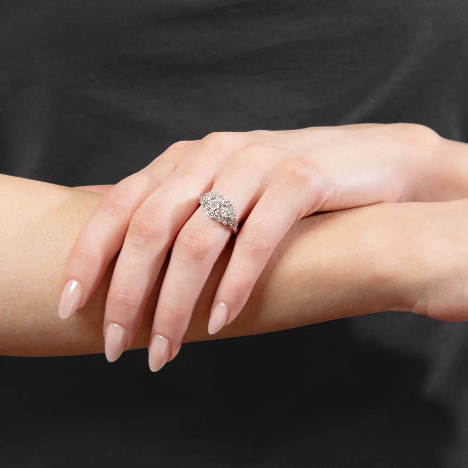 Art Deco 14k Diamond Three Stone Engagement Ring - Image 7