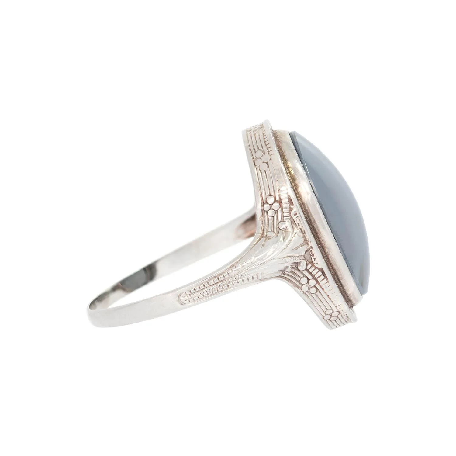 Art Deco 14k Hematite Cabochon Ring - Image 3