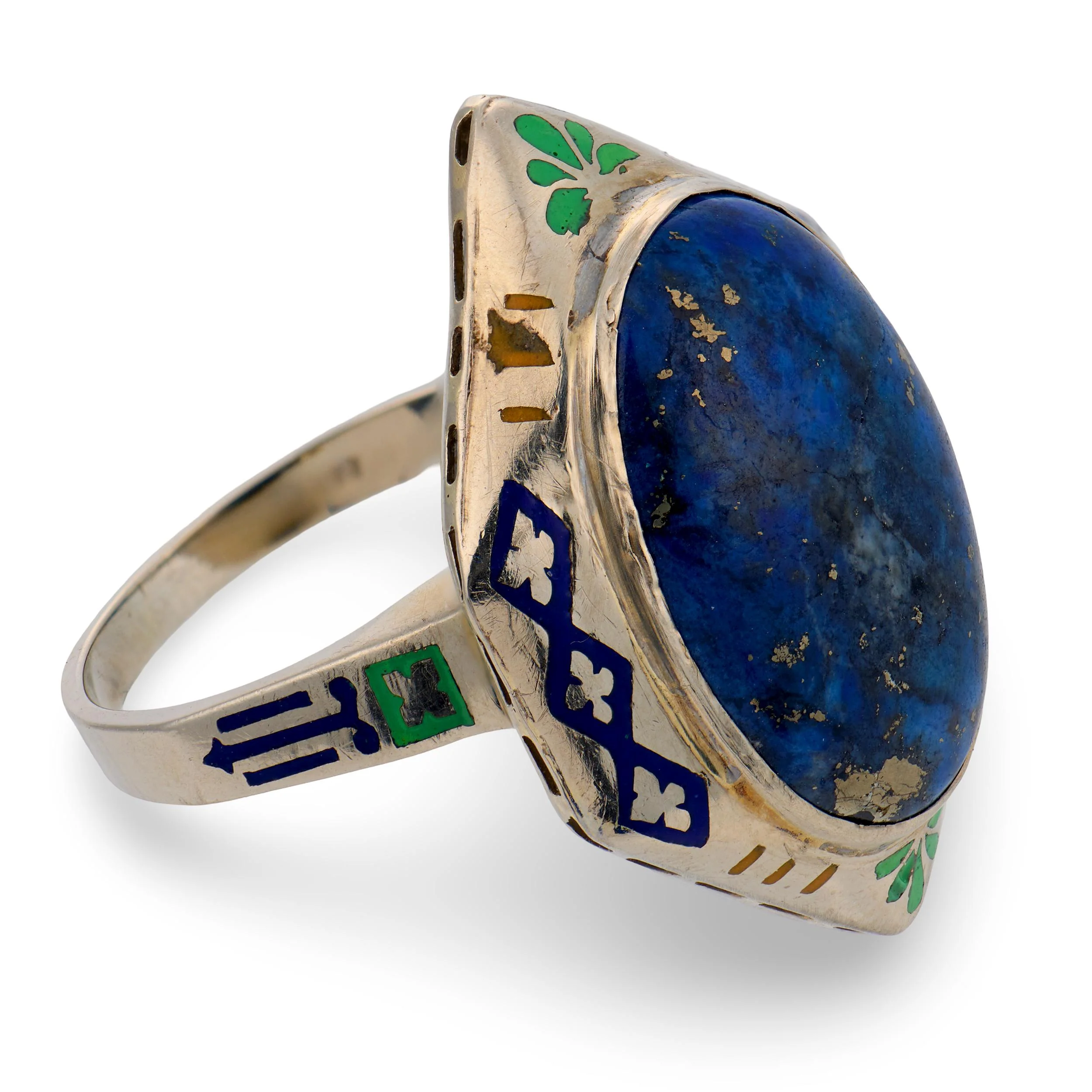 Art Deco 14k Lapis & Enamel Ring - Image 3
