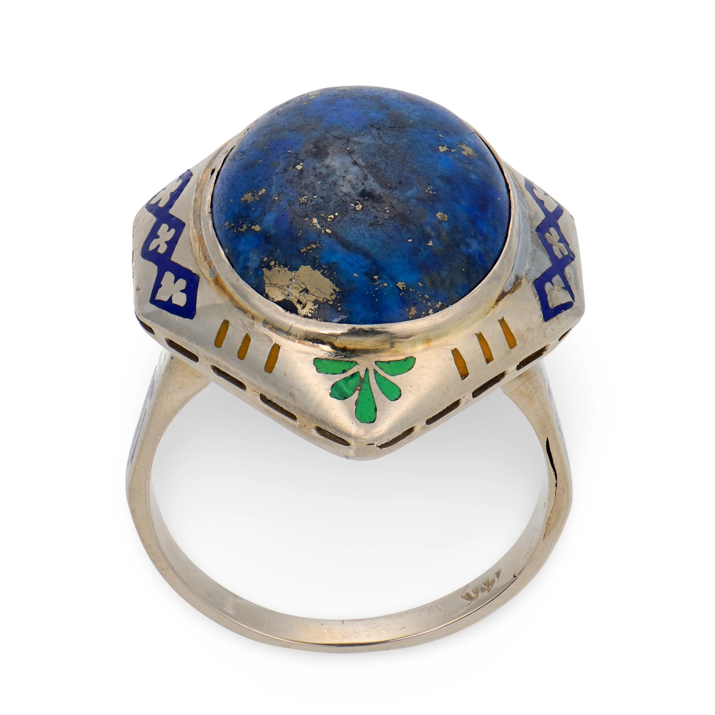 Art Deco 14k Lapis & Enamel Ring - Image 4