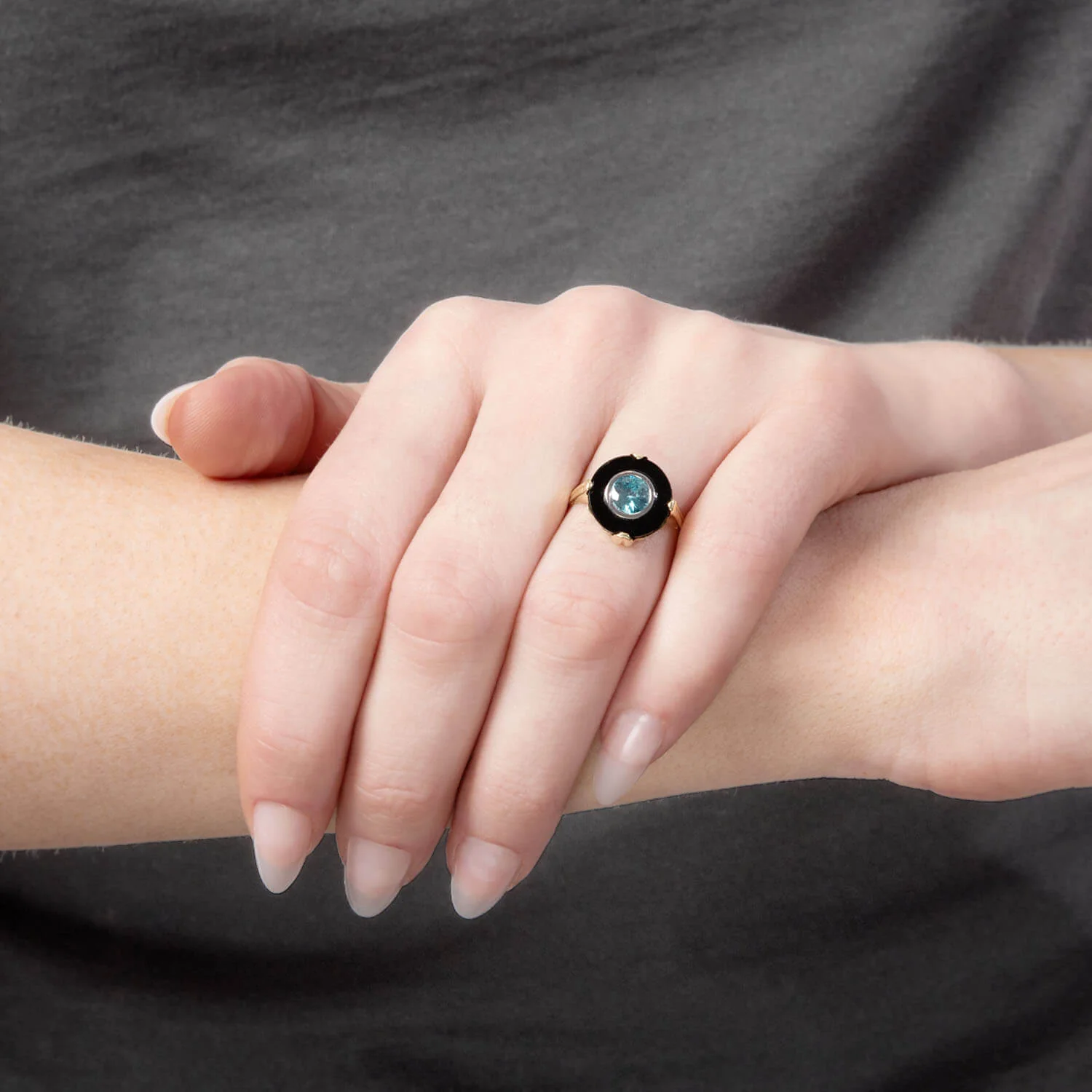 Art Deco 14k Onyx and Zircon Ring - Image 7