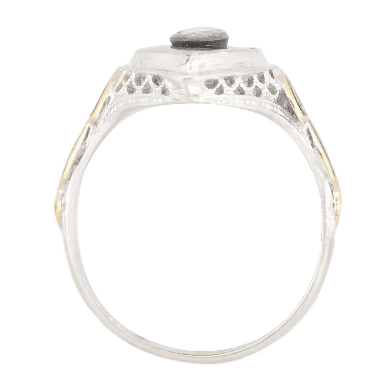 Art Deco 14k Onyx, Diamond, and Enamel Navette Ring - Image 4