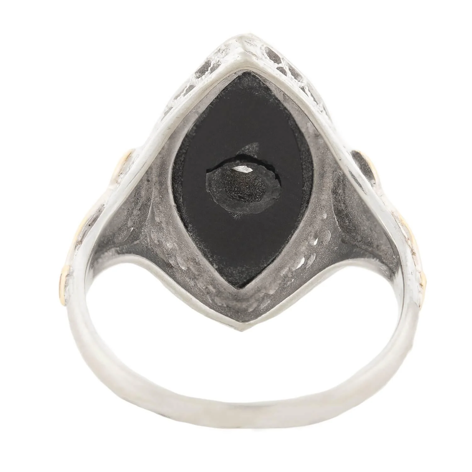 Art Deco 14k Onyx, Diamond, and Enamel Navette Ring - Image 5