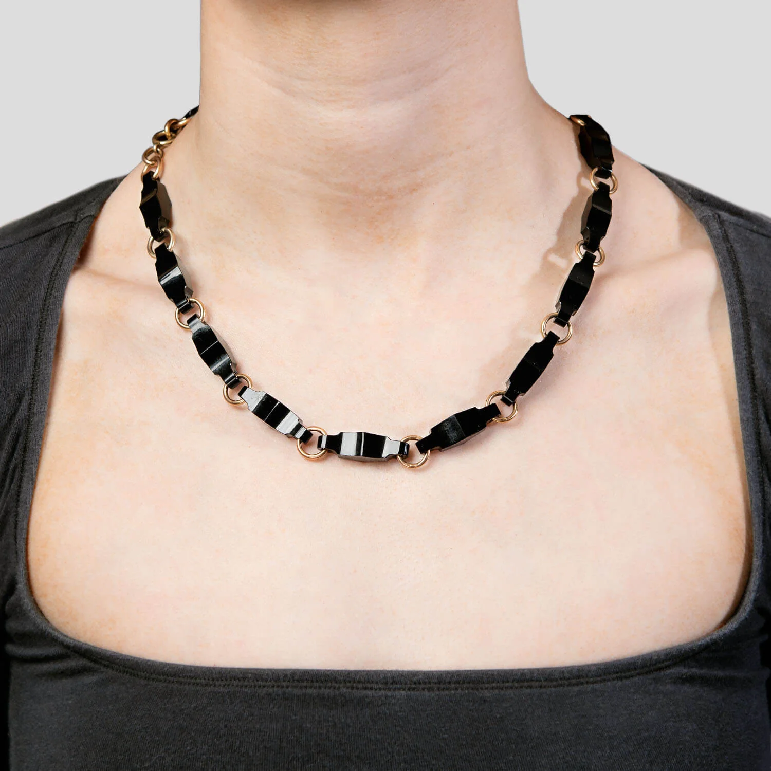 Art Deco 14k Onyx Link Necklace - Image 5
